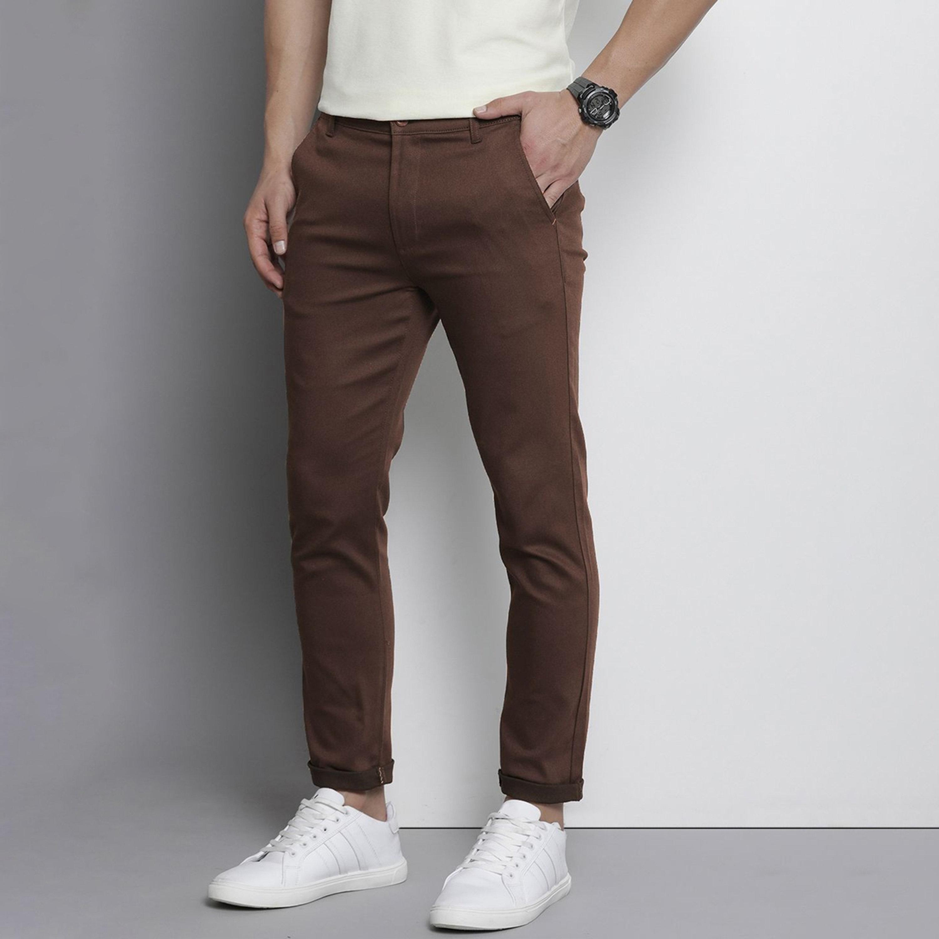The Indian Garage Co X Styli Men Brown Slim Fit Solid Chinos-men-clothing-bottoms-trousersandchinos-chinos-image-1