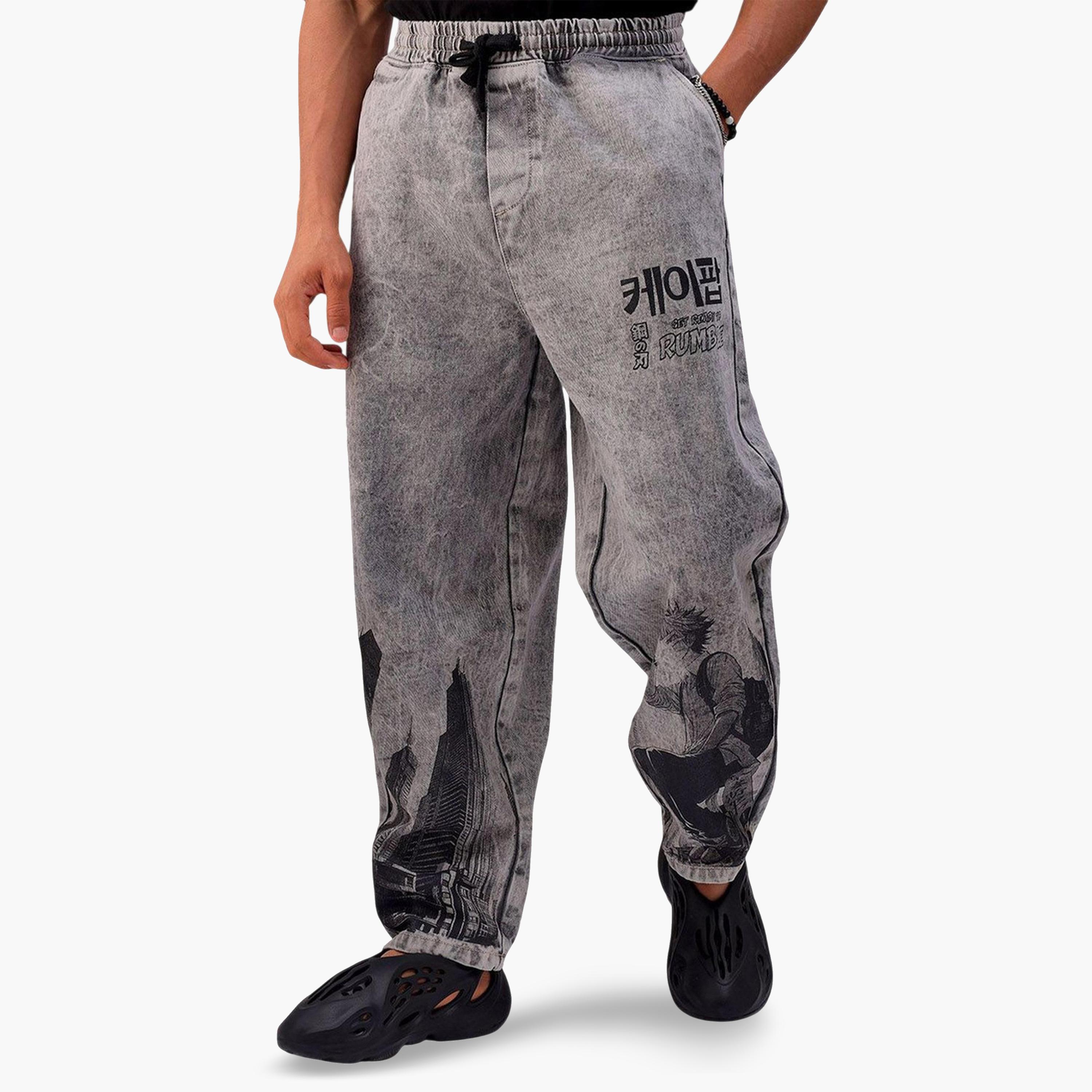 جوغر دنيم سادة بقصة واسعة للرجال-men-clothing-bottoms-joggers-image-1