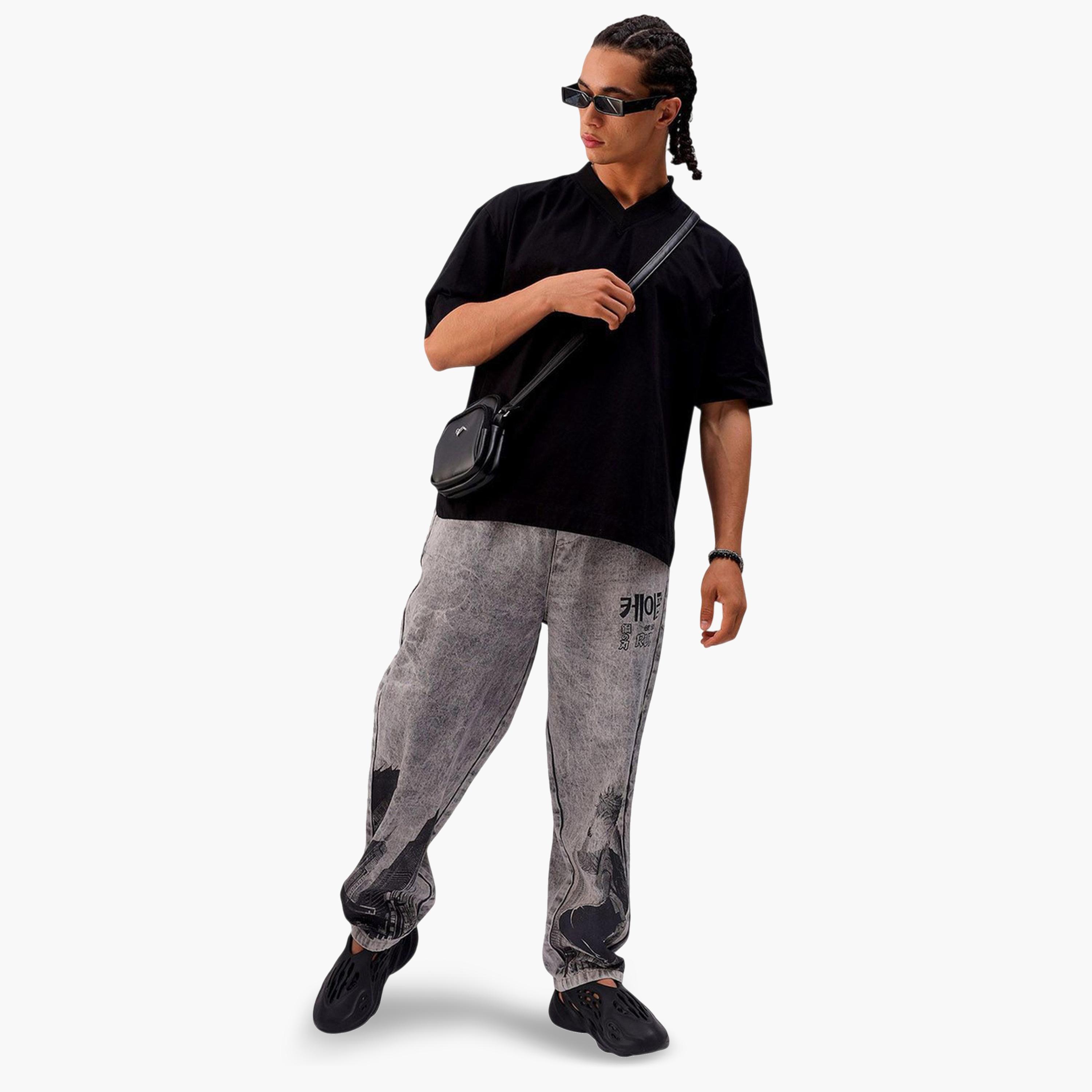 جوغر دنيم سادة بقصة واسعة للرجال-men-clothing-bottoms-joggers-image-2