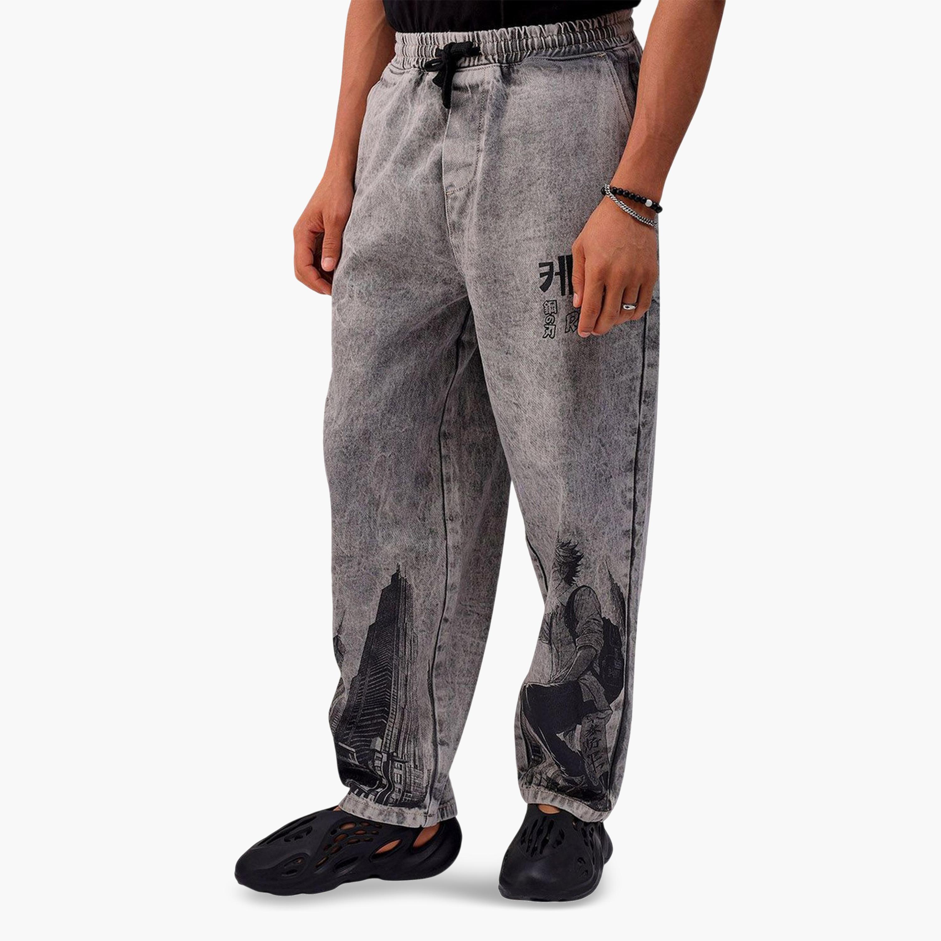 جوغر دنيم سادة بقصة واسعة للرجال-men-clothing-bottoms-joggers-image-3