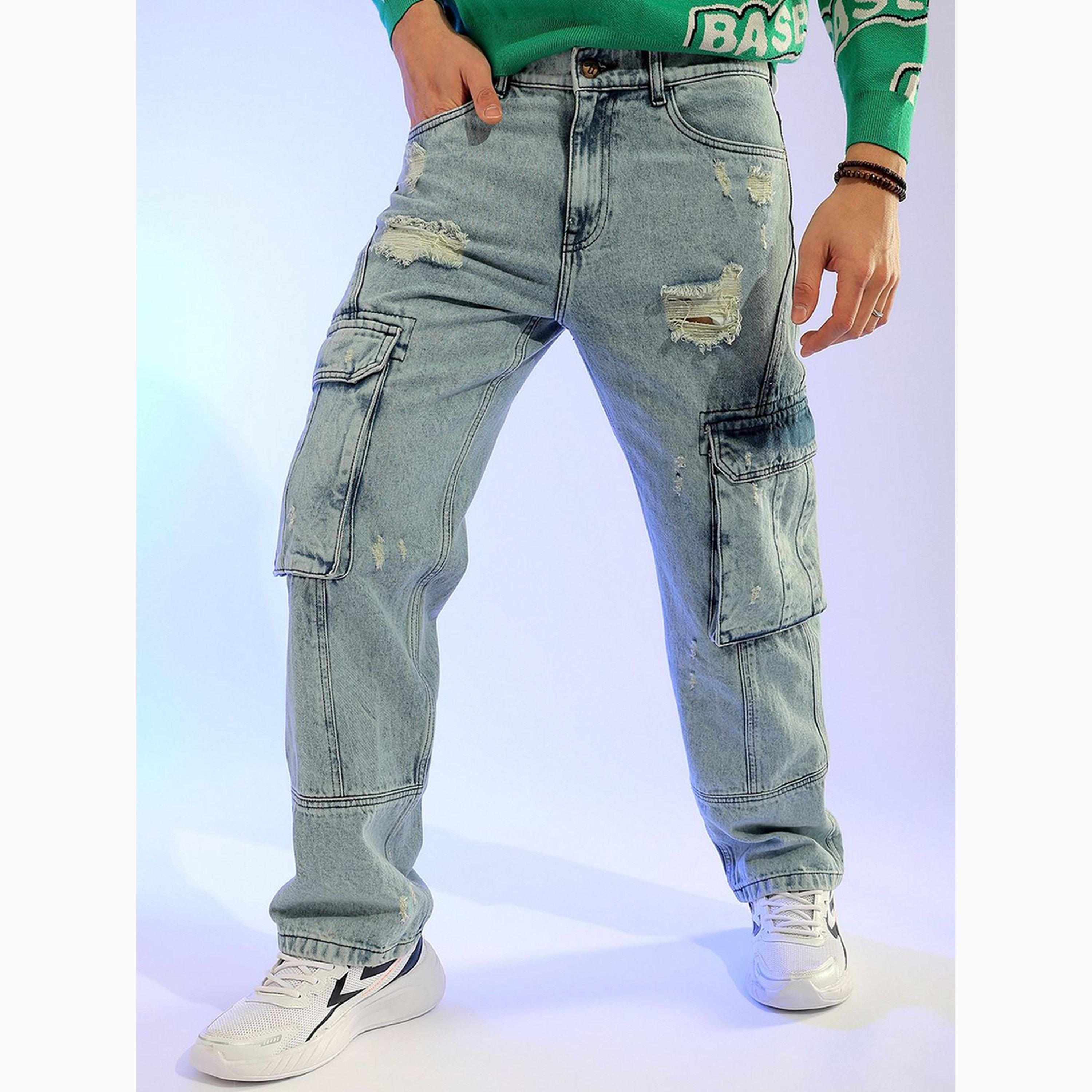 جينز كارجو بتفاصيل ممزقة للرجال-men-clothing-bottoms-jeans-image-1