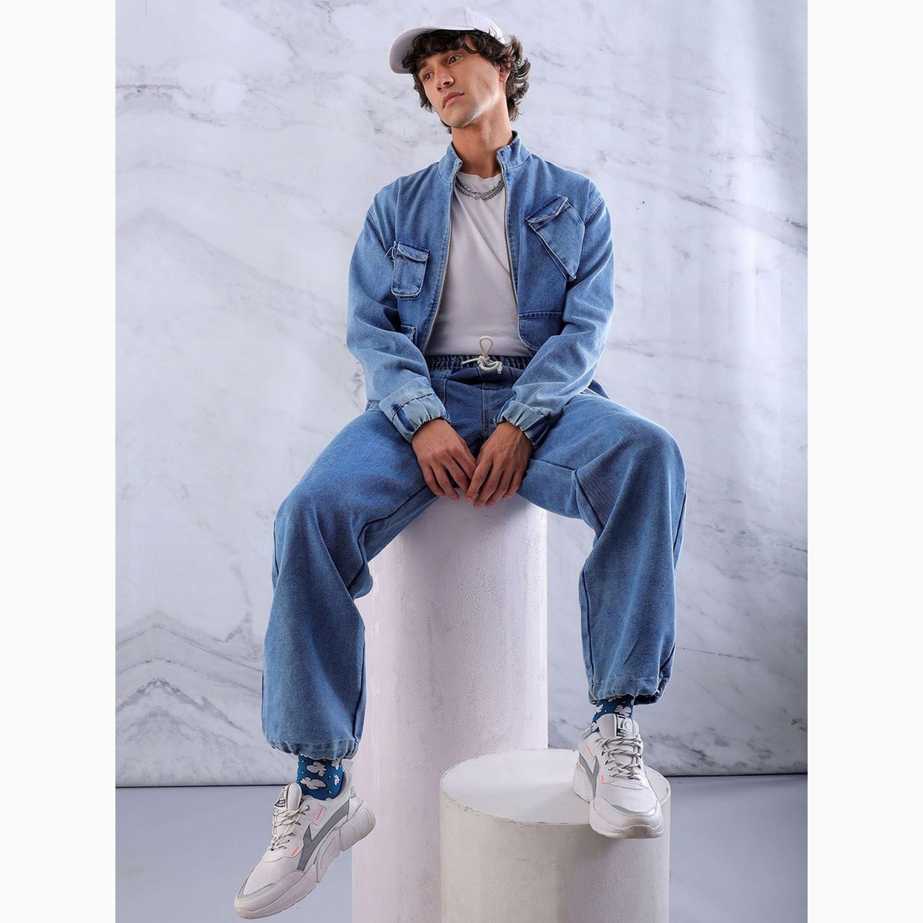 بنطال جينز بلون سادة وقصة واسعة للرجال-men-clothing-bottoms-jeans-image-2