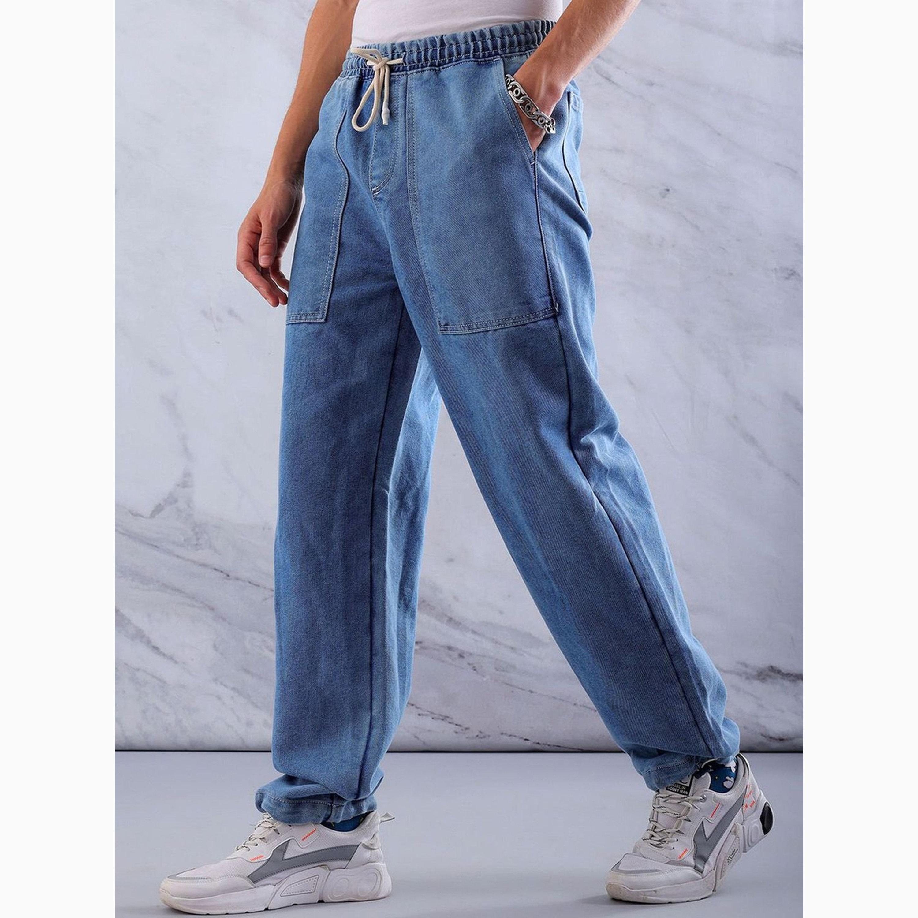 بنطال جينز بلون سادة وقصة واسعة للرجال-men-clothing-bottoms-jeans-image-3