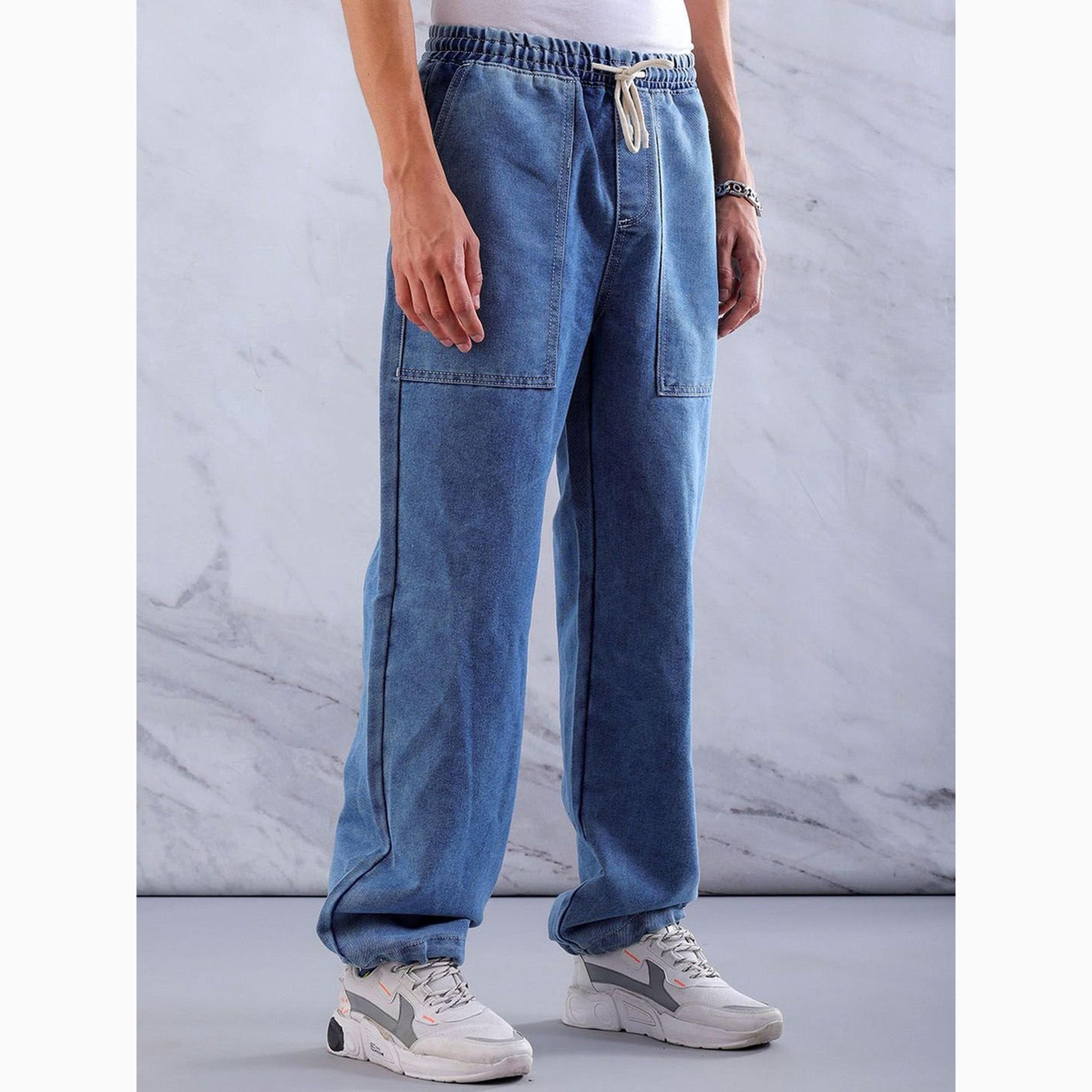بنطال جينز بلون سادة وقصة واسعة للرجال-men-clothing-bottoms-jeans-image-4