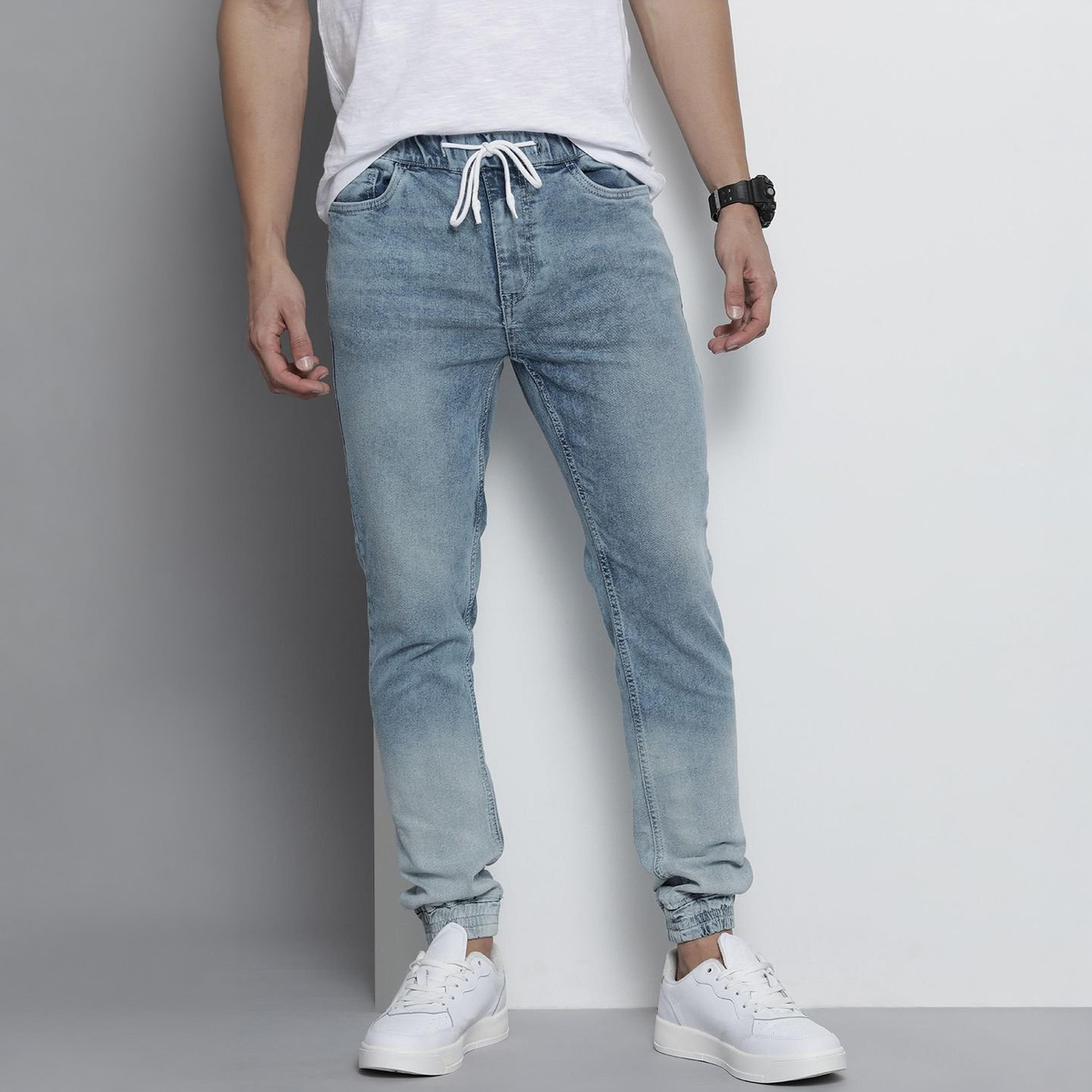 بنطال جينز بمظهر باهت وأساور وقصة ضيقة للرجال-men-clothing-bottoms-jeans-image-1