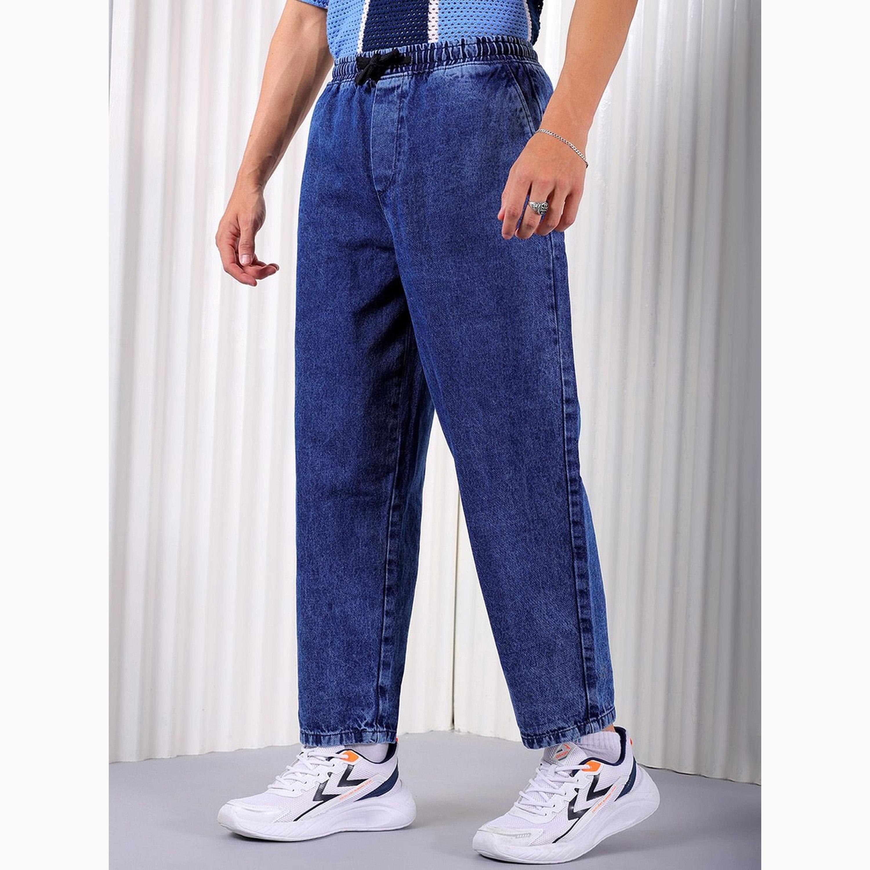 بنطال جينز بلون سادة وقصة واسعة بنمط برميل للرجال-men-clothing-bottoms-jeans-image-1