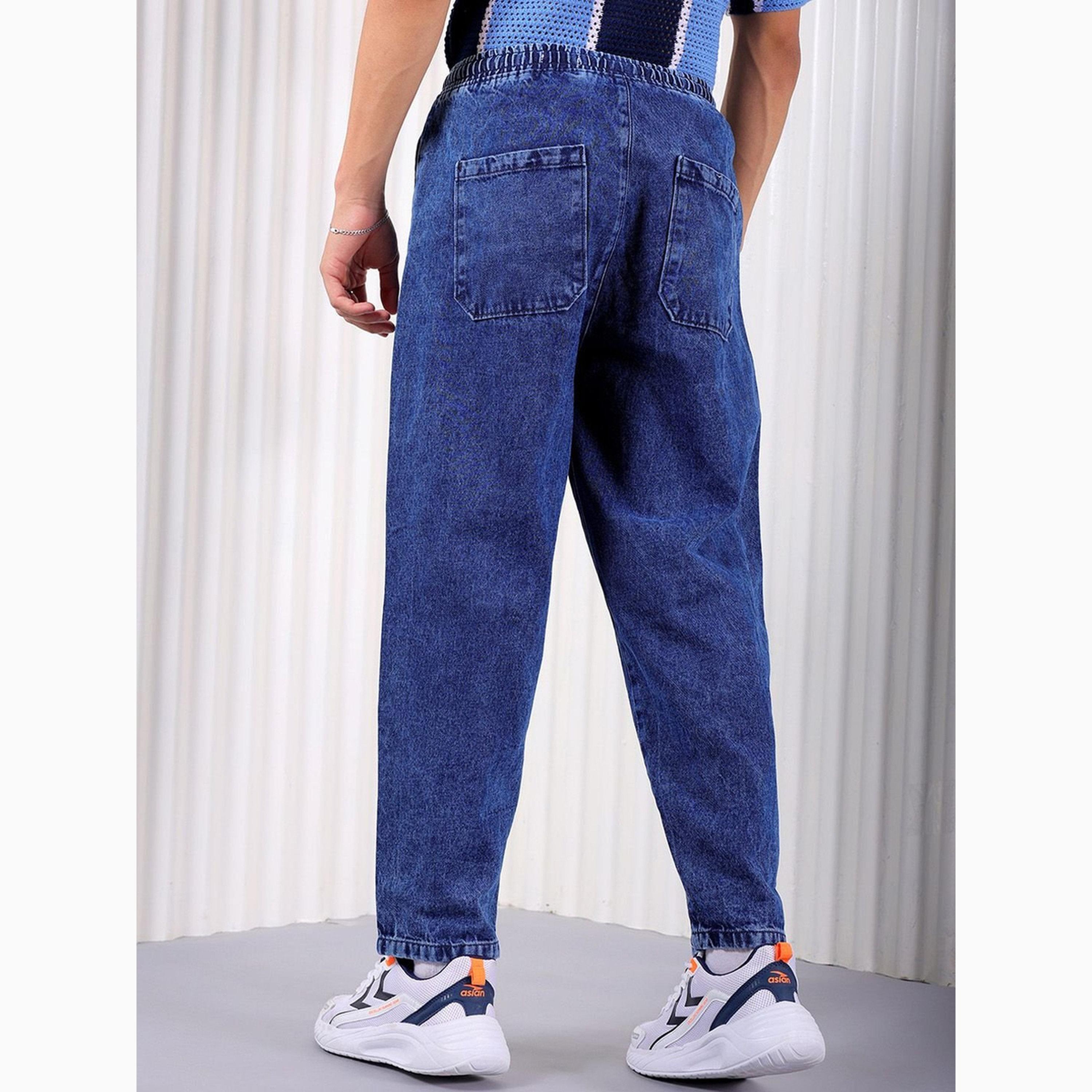 بنطال جينز بلون سادة وقصة واسعة بنمط برميل للرجال-men-clothing-bottoms-jeans-image-3