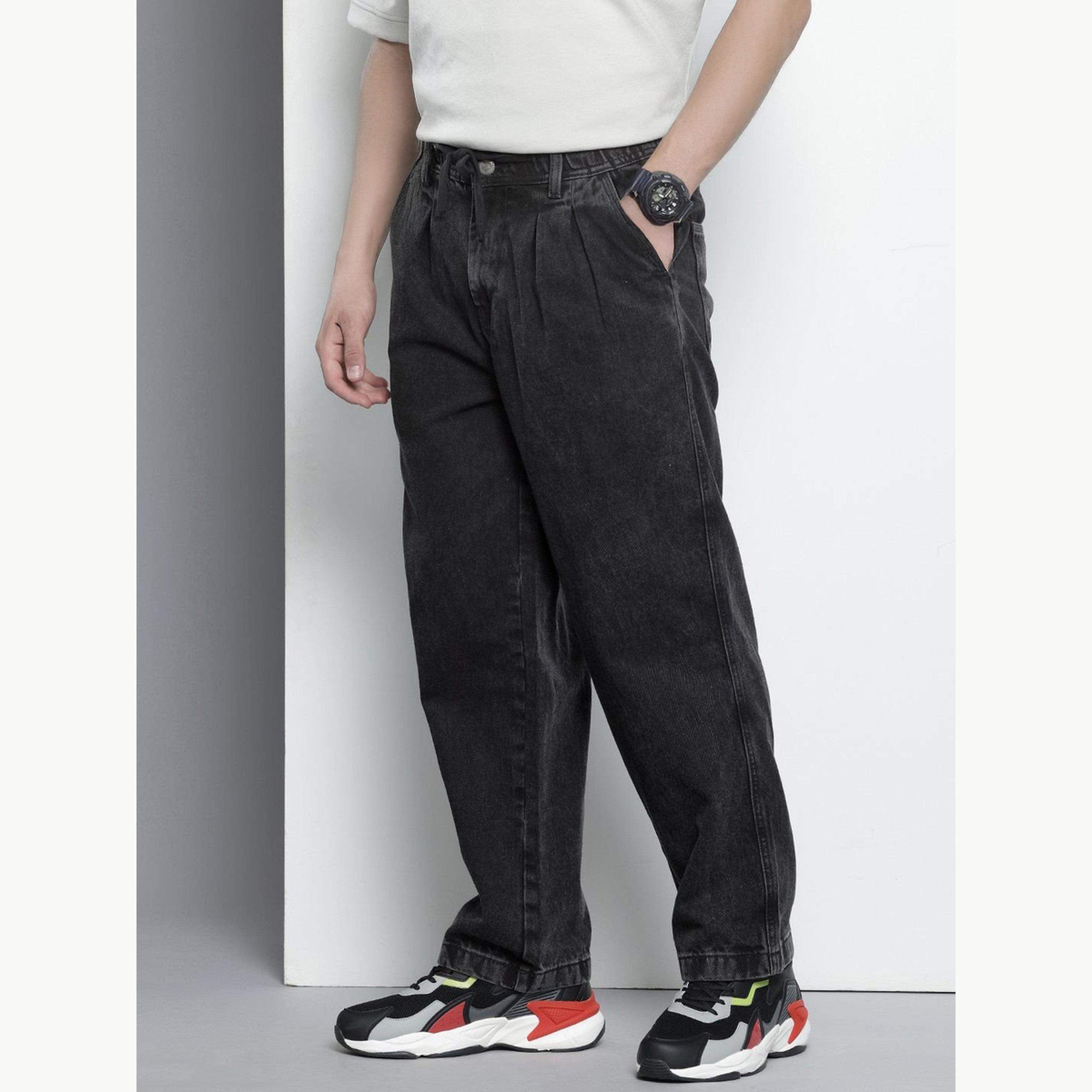 بنطال جينز بلون سادة وقصة مريحة للرجال-men-clothing-bottoms-jeans-image-1