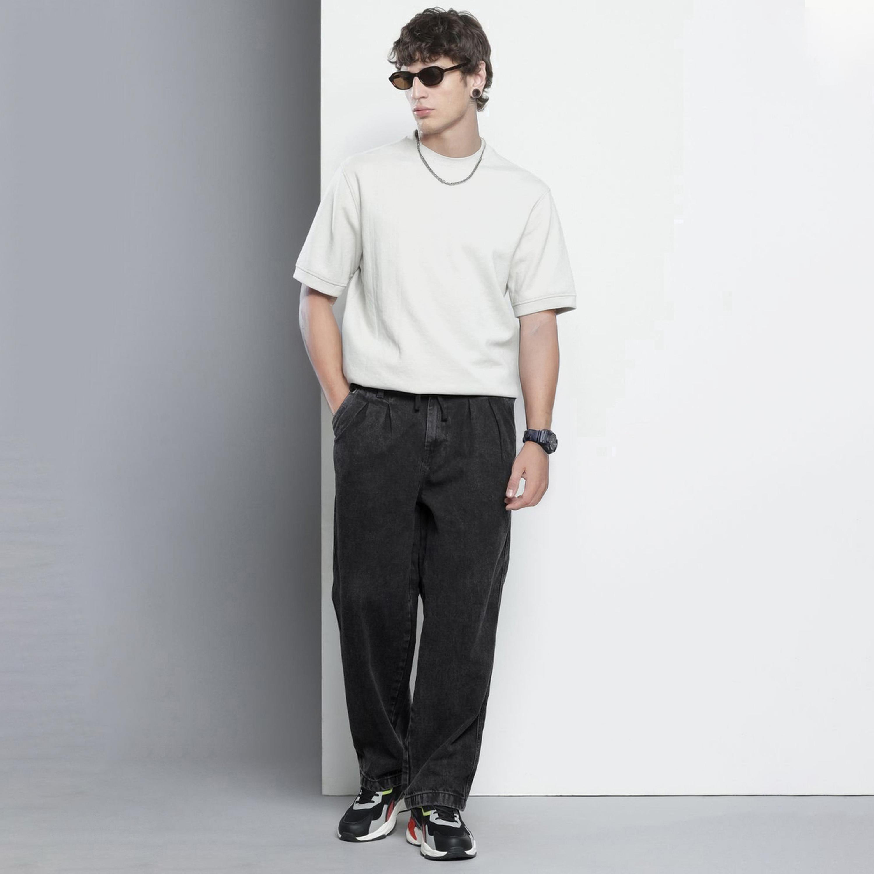 بنطال جينز بلون سادة وقصة مريحة للرجال-men-clothing-bottoms-jeans-image-2