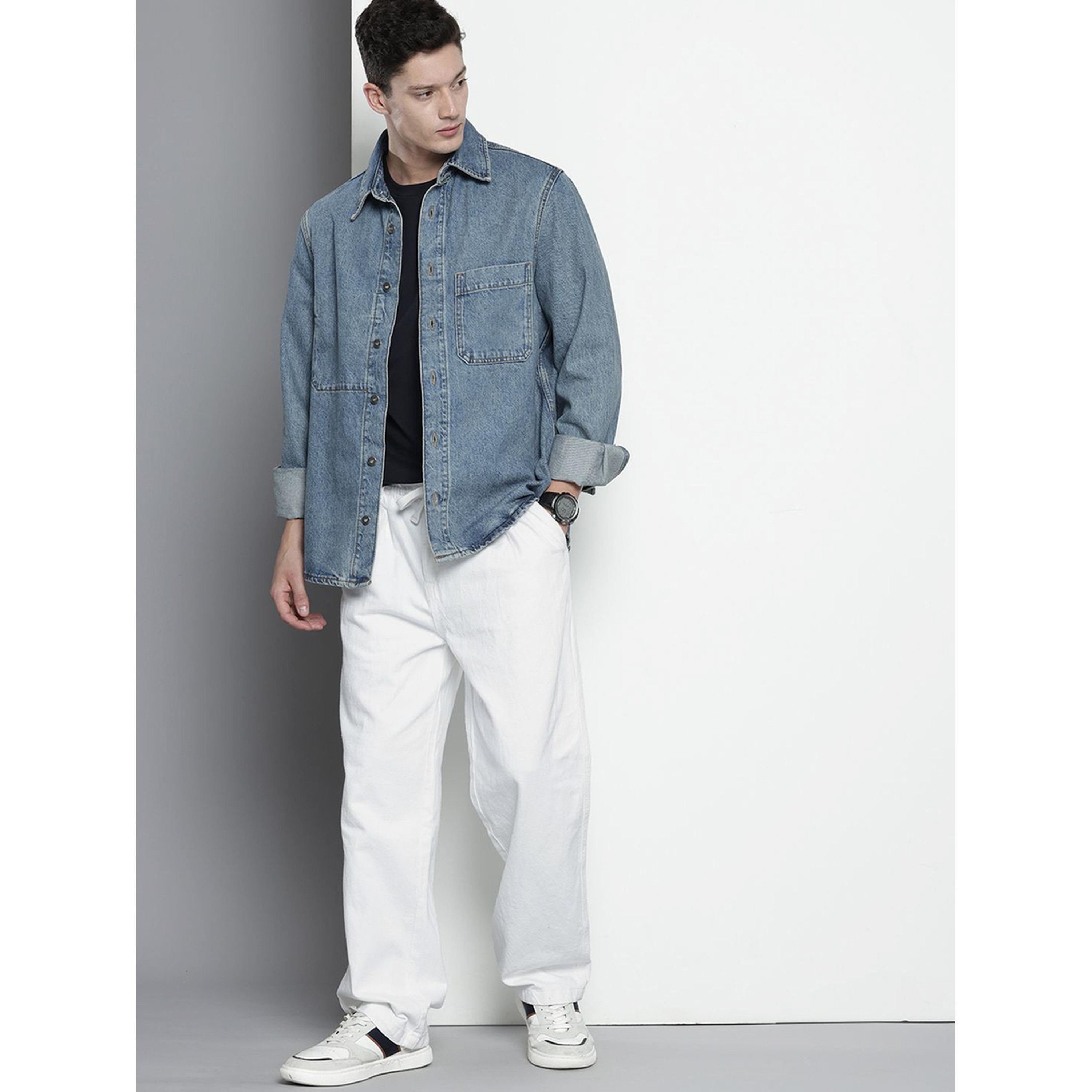 بنطال جينز دنيم جوغر سادة باللون الأبيض-men-clothing-jeans-image-2
