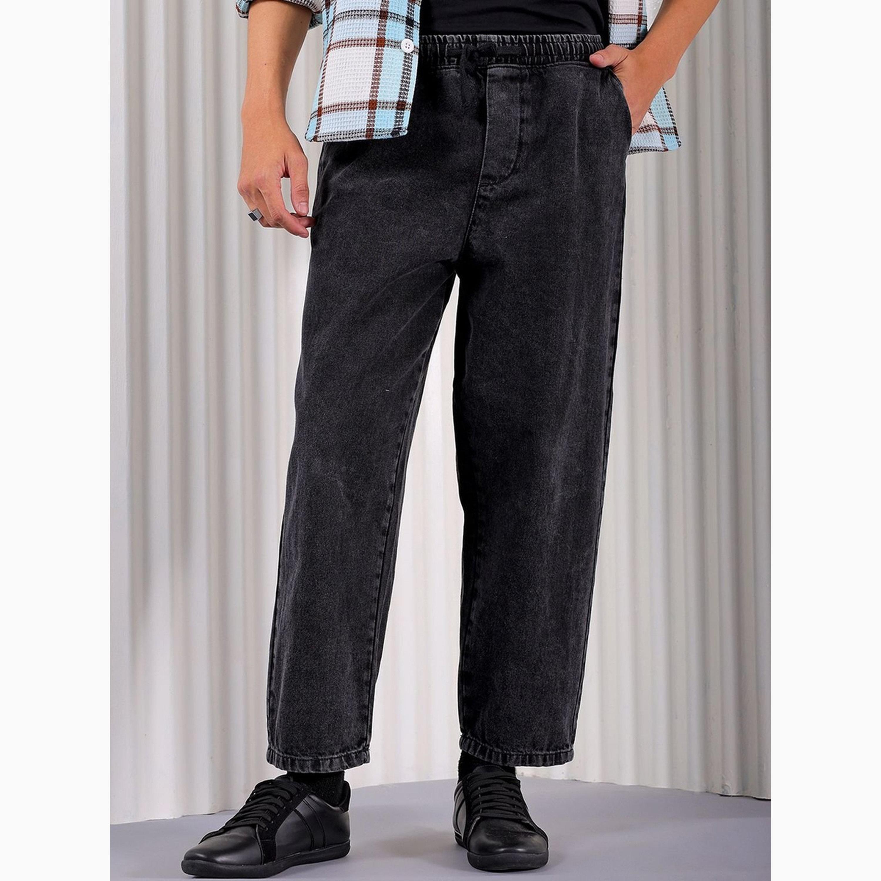 بنطال جينز بلون سادة وقصة واسعة بنمط برميل للرجال-men-clothing-bottoms-jeans-image-5