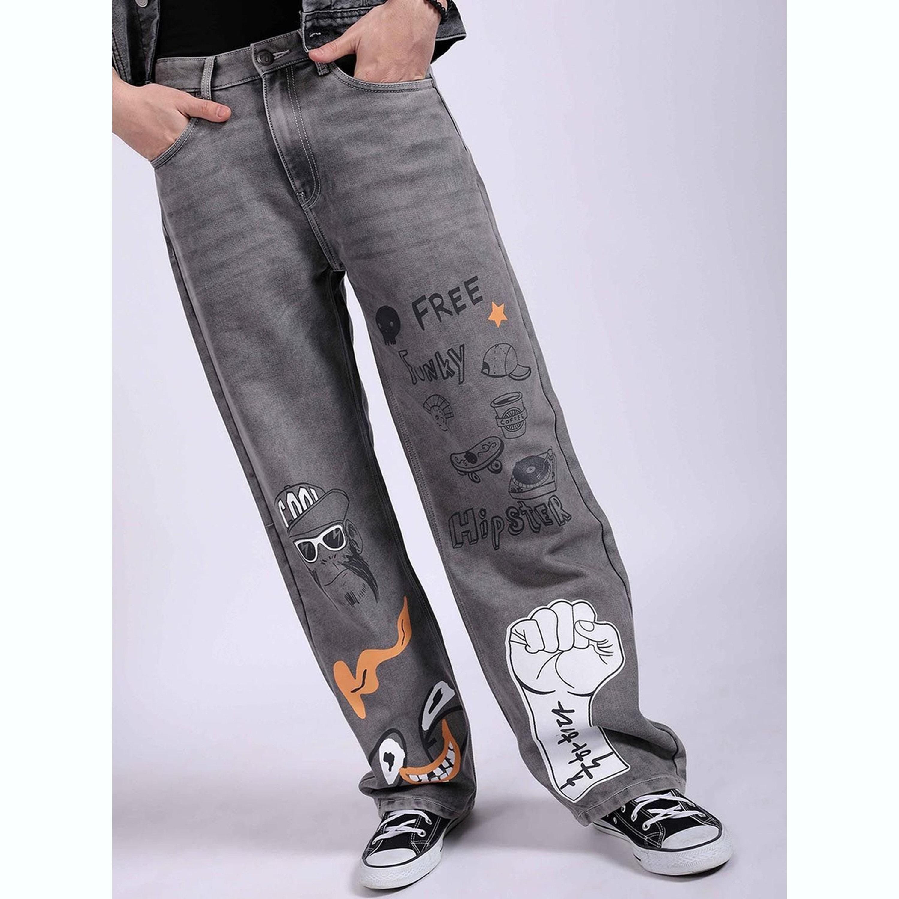 جينز بقصة فضفاضة ونمط طبعات-men-clothing-bottoms-jeans-image-1
