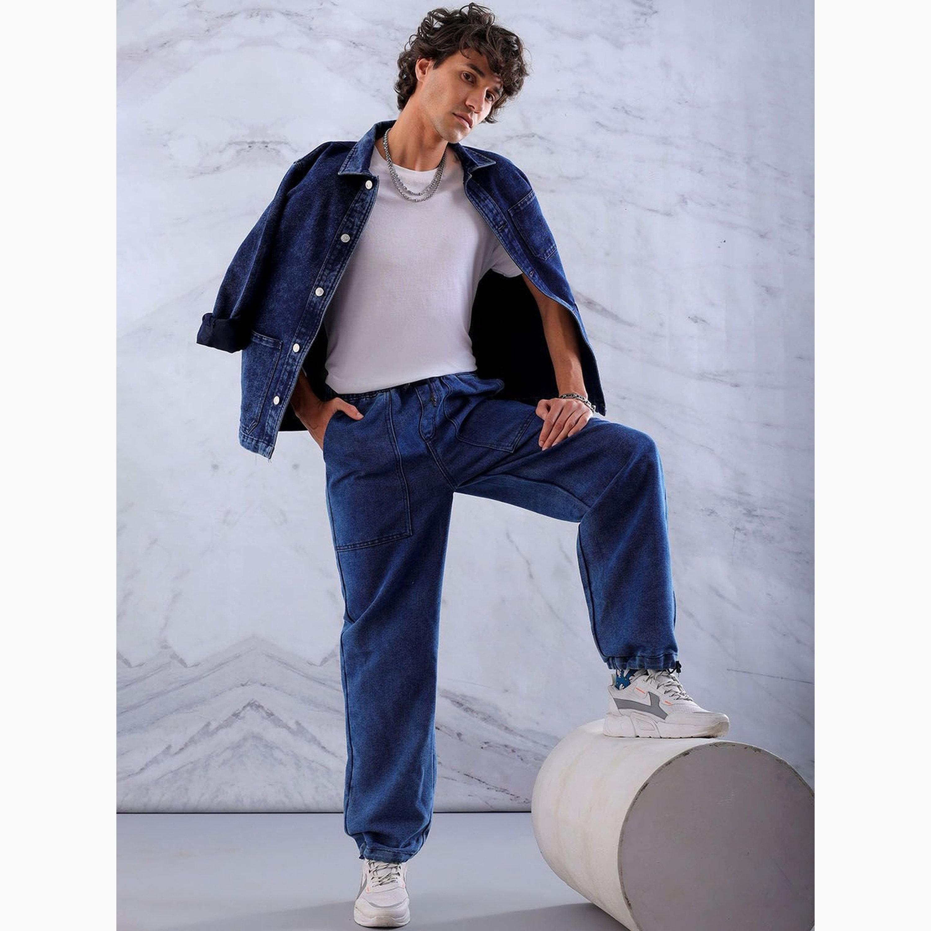 بنطال جينز برباط بلون سادة وقصة مريحة للرجال-men-clothing-bottoms-jeans-image-5