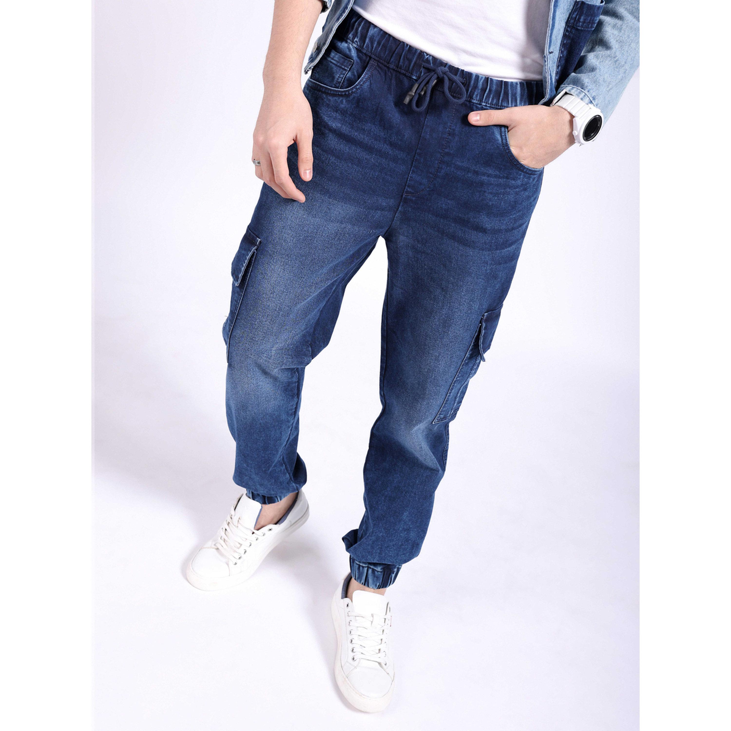 بنطال جينز دنيم جوغر سادة وقصة مستقيمة باللون الأزرق-men-clothing-jeans-image-1