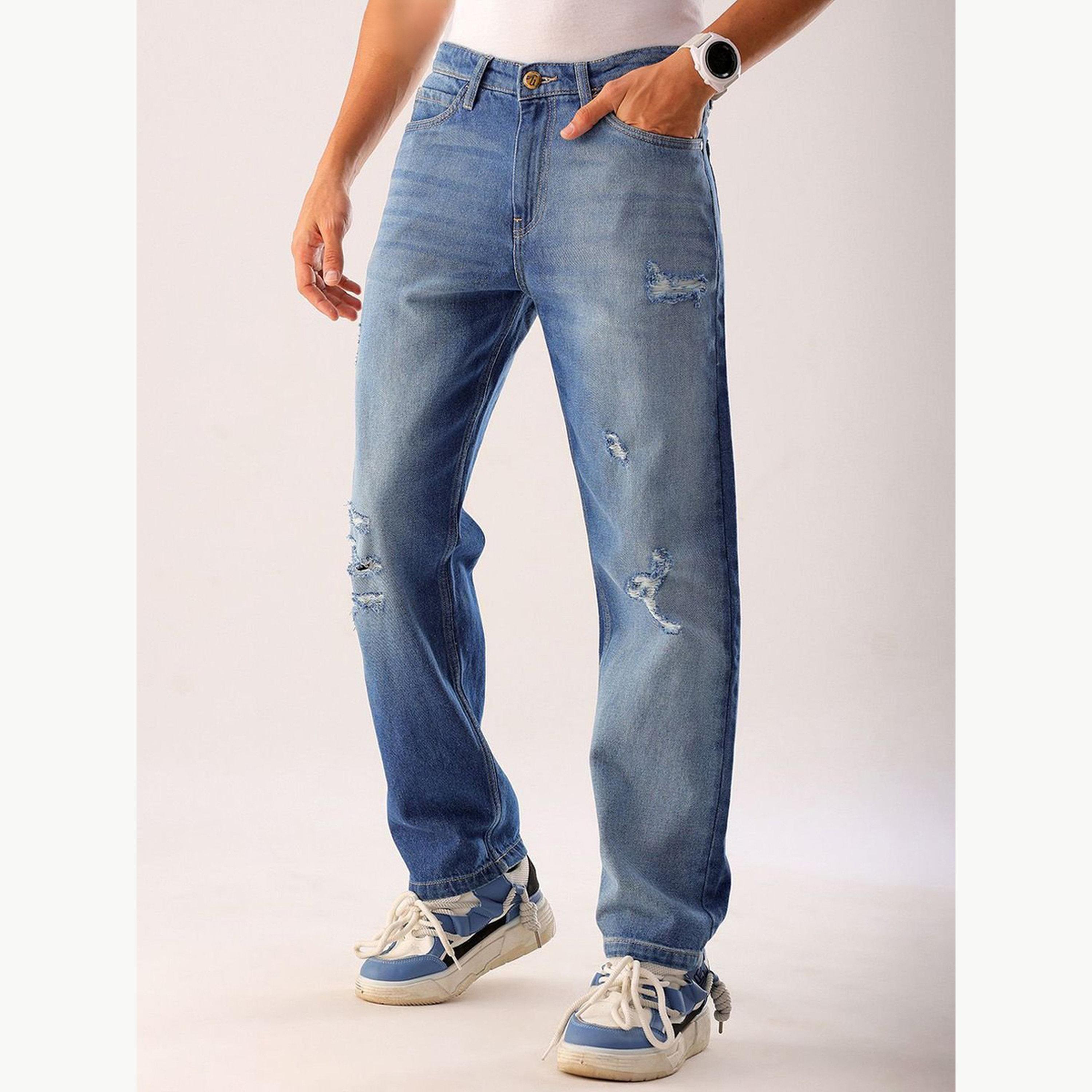بنطال جينز ممزق بقصة مستقيمة للرجال-men-clothing-bottoms-jeans-image-1
