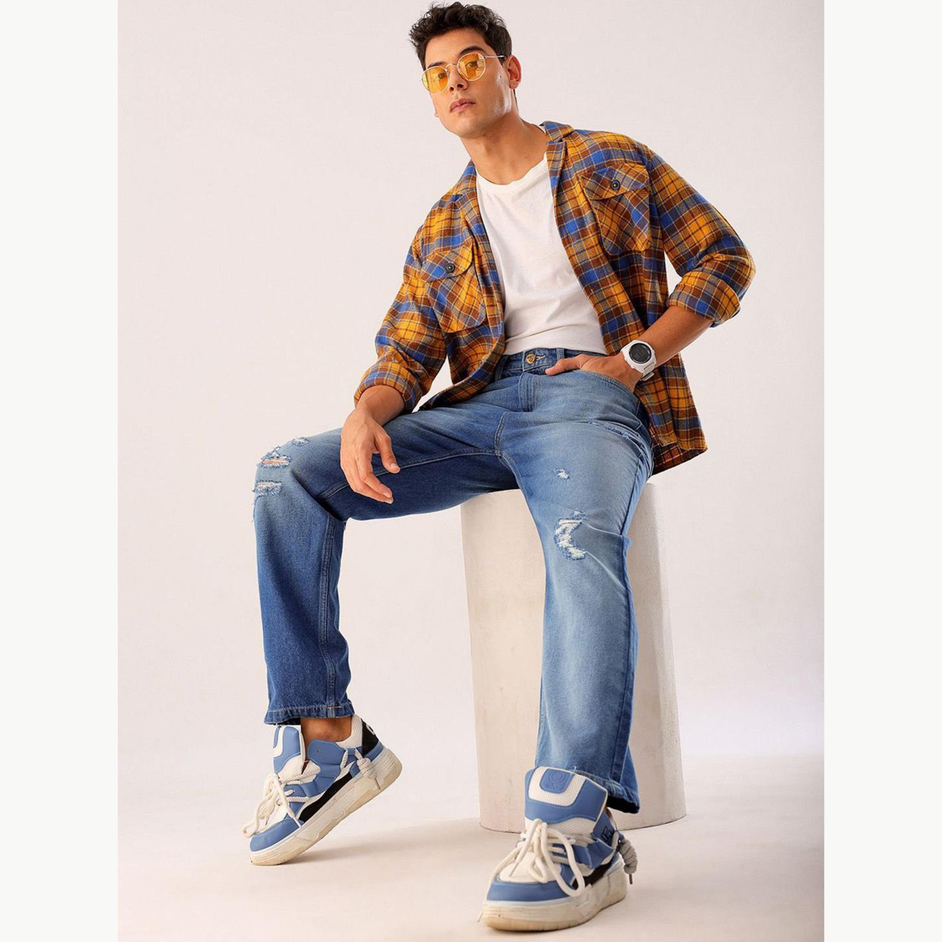 بنطال جينز ممزق بقصة مستقيمة للرجال-men-clothing-bottoms-jeans-image-2