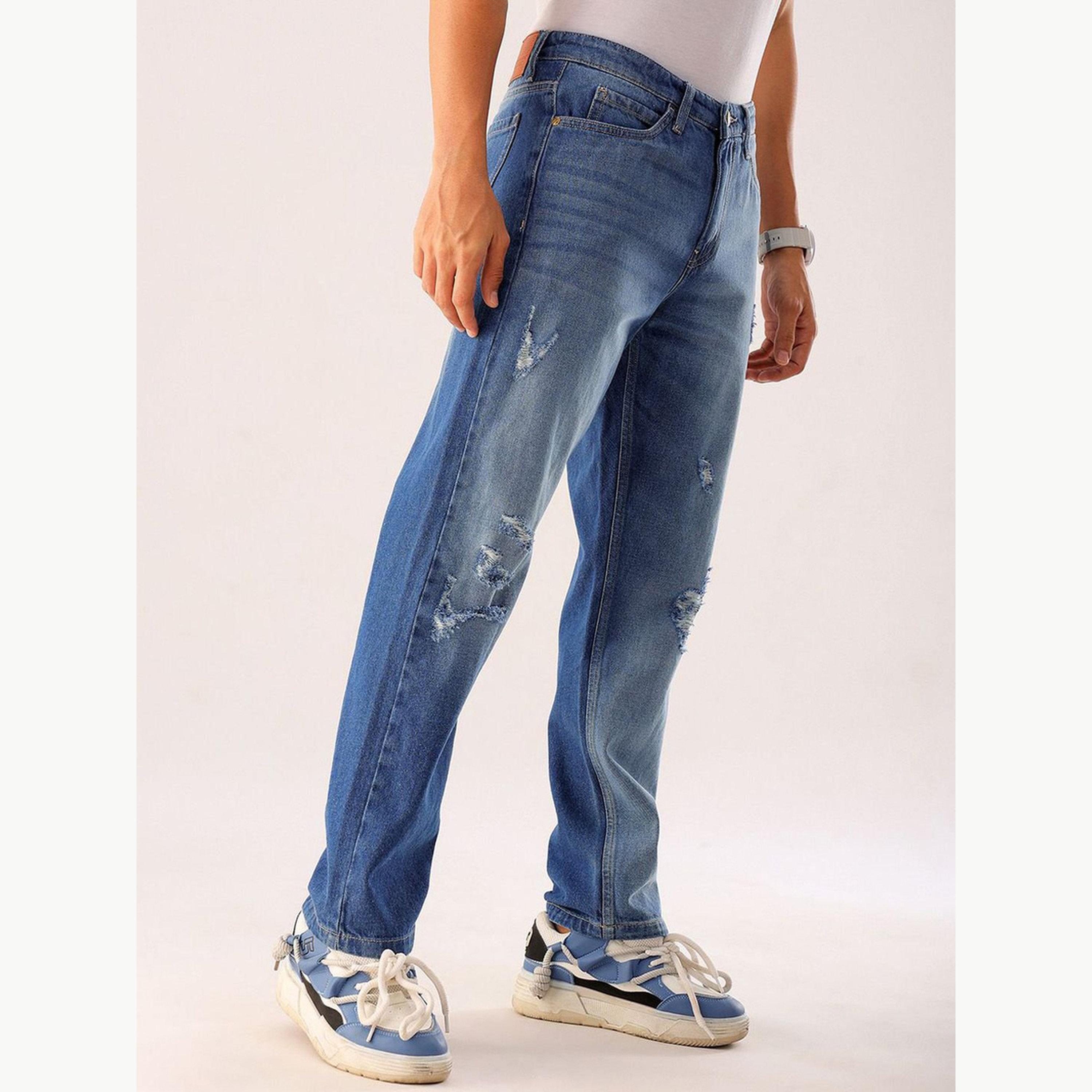بنطال جينز ممزق بقصة مستقيمة للرجال-men-clothing-bottoms-jeans-image-4