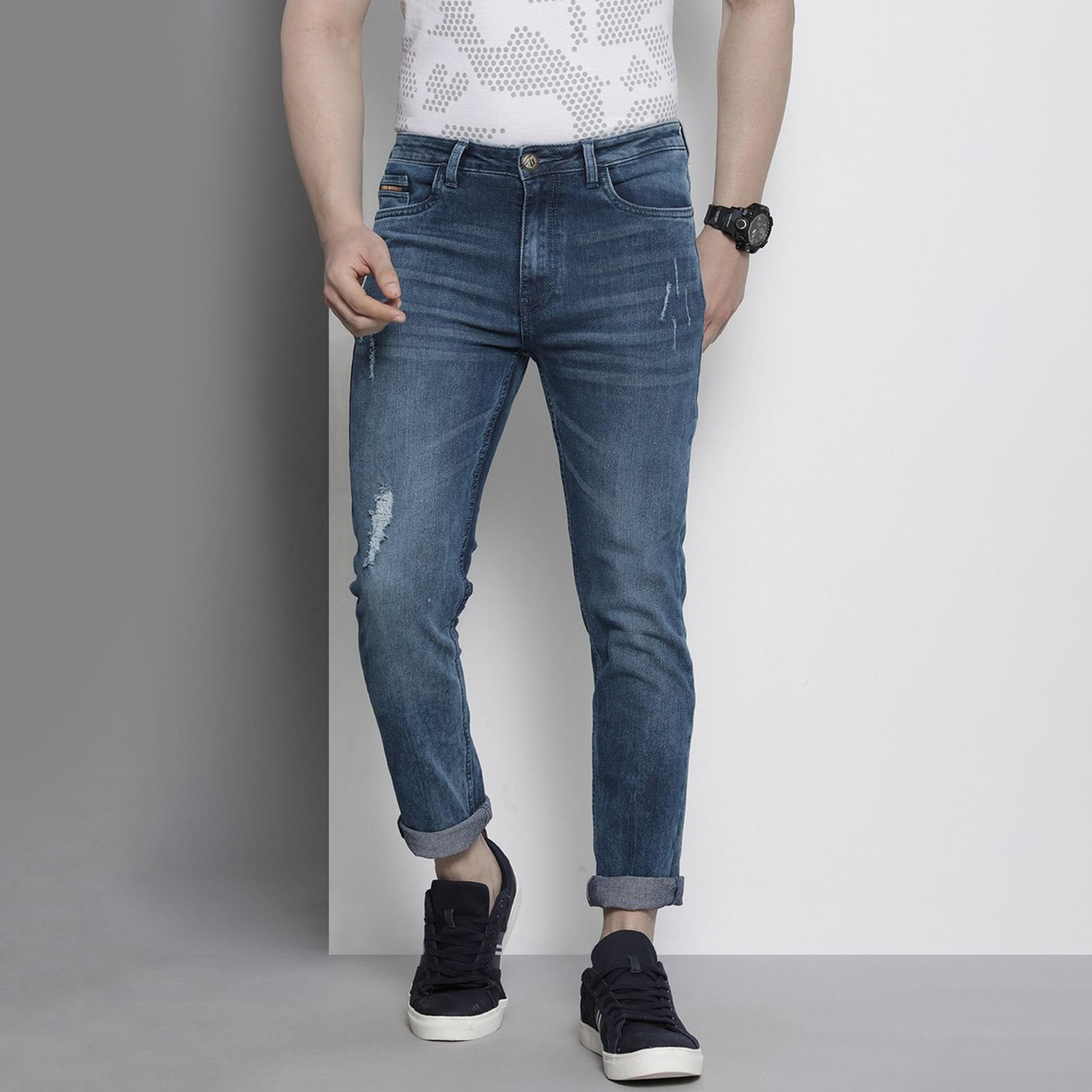 بنطال جينز بلون سادة وقصة ضيقة للرجال-men-clothing-bottoms-jeans-image-1