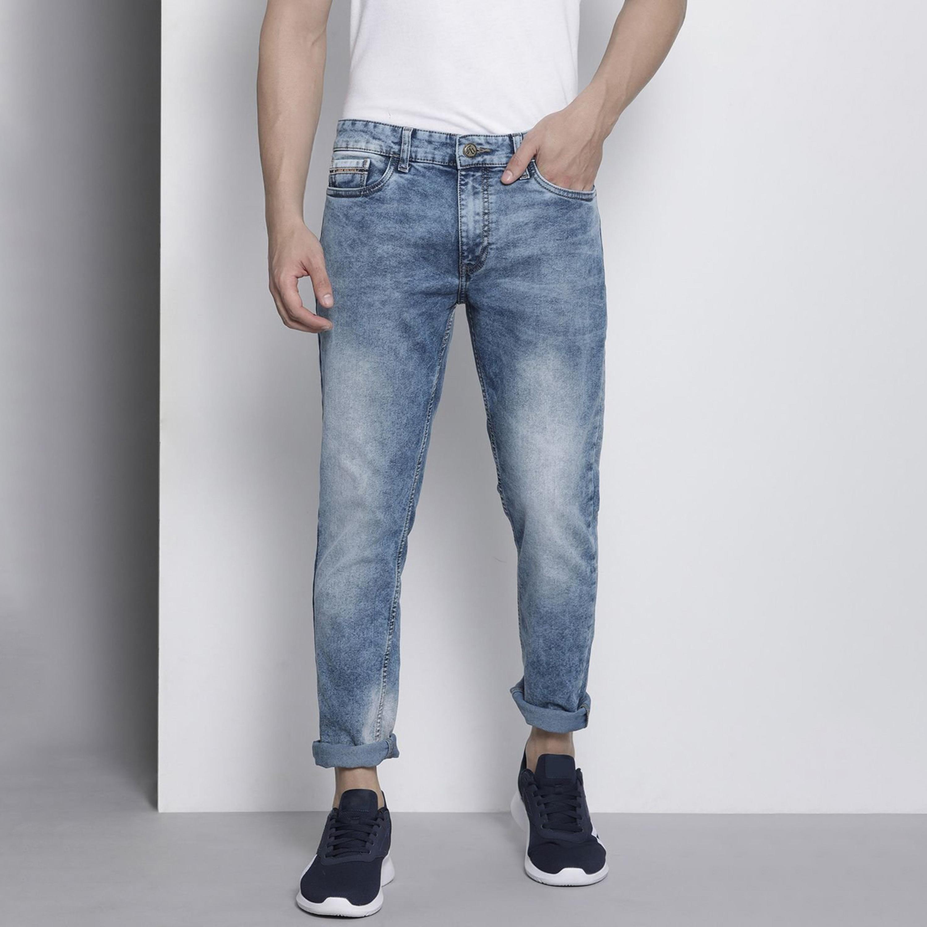 بنطال جينز بلون سادة وقصة ضيقة للرجال-men-clothing-bottoms-jeans-image-1