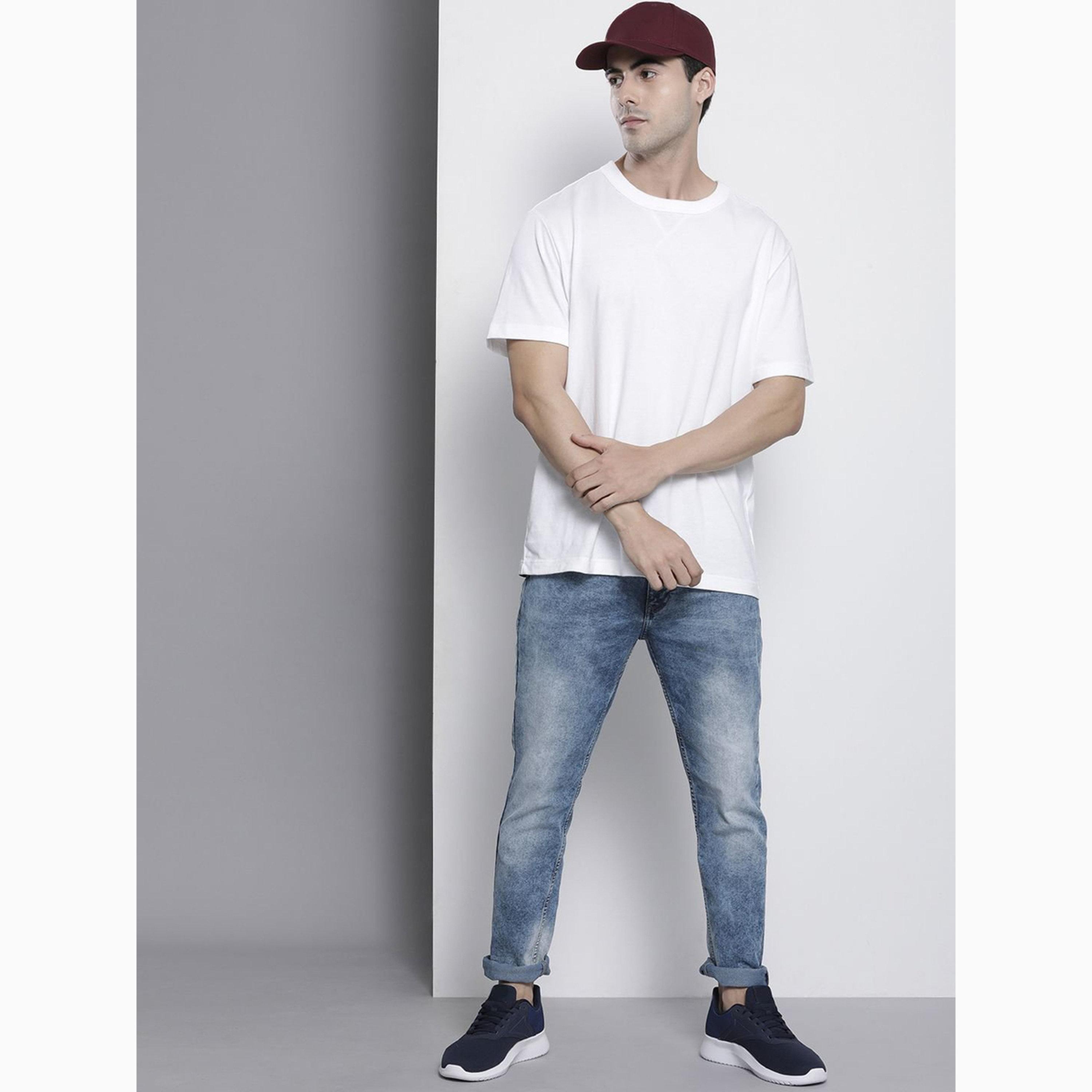 بنطال جينز بلون سادة وقصة ضيقة للرجال-men-clothing-bottoms-jeans-image-2