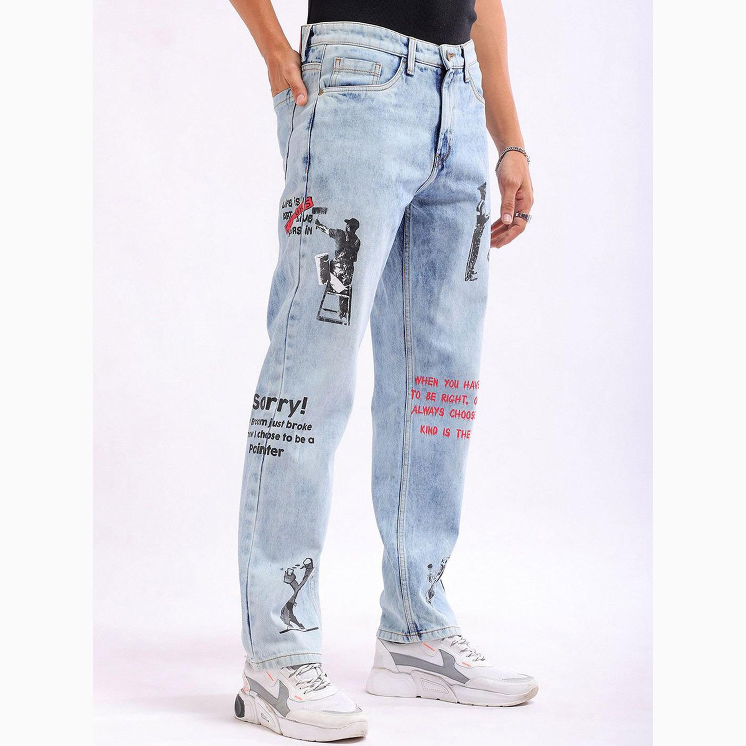 بنطال جينز بطبعة شخصيات وقصة مستقيمة للرجال-men-clothing-bottoms-jeans-image-1