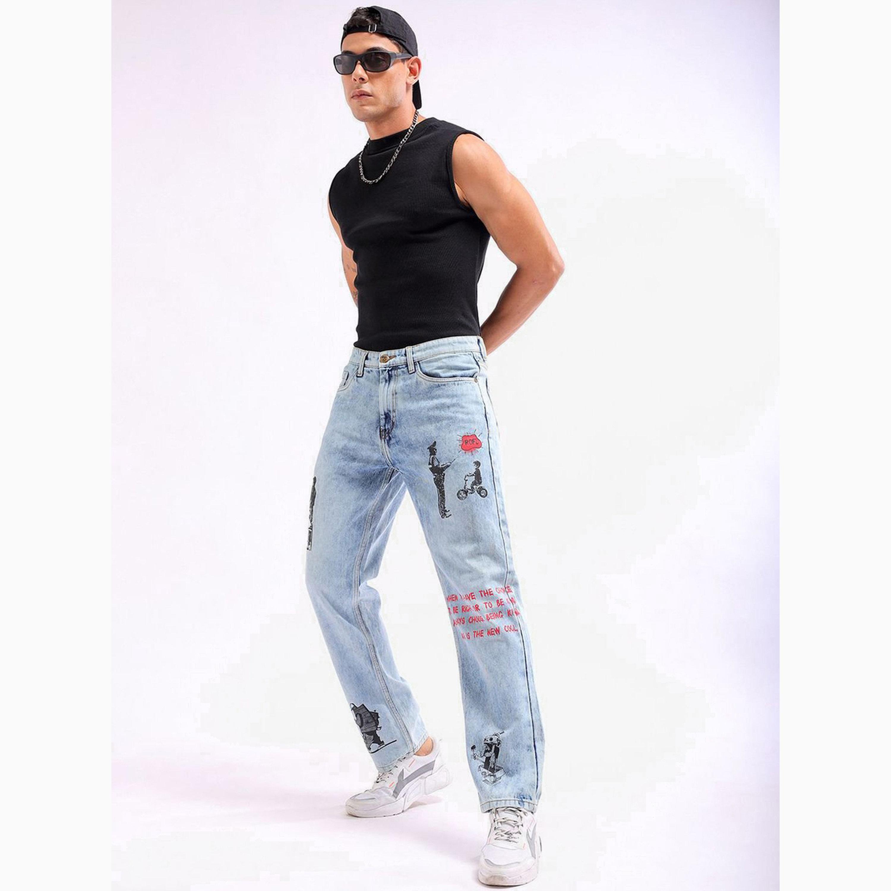 بنطال جينز بطبعة شخصيات وقصة مستقيمة للرجال-men-clothing-bottoms-jeans-image-2