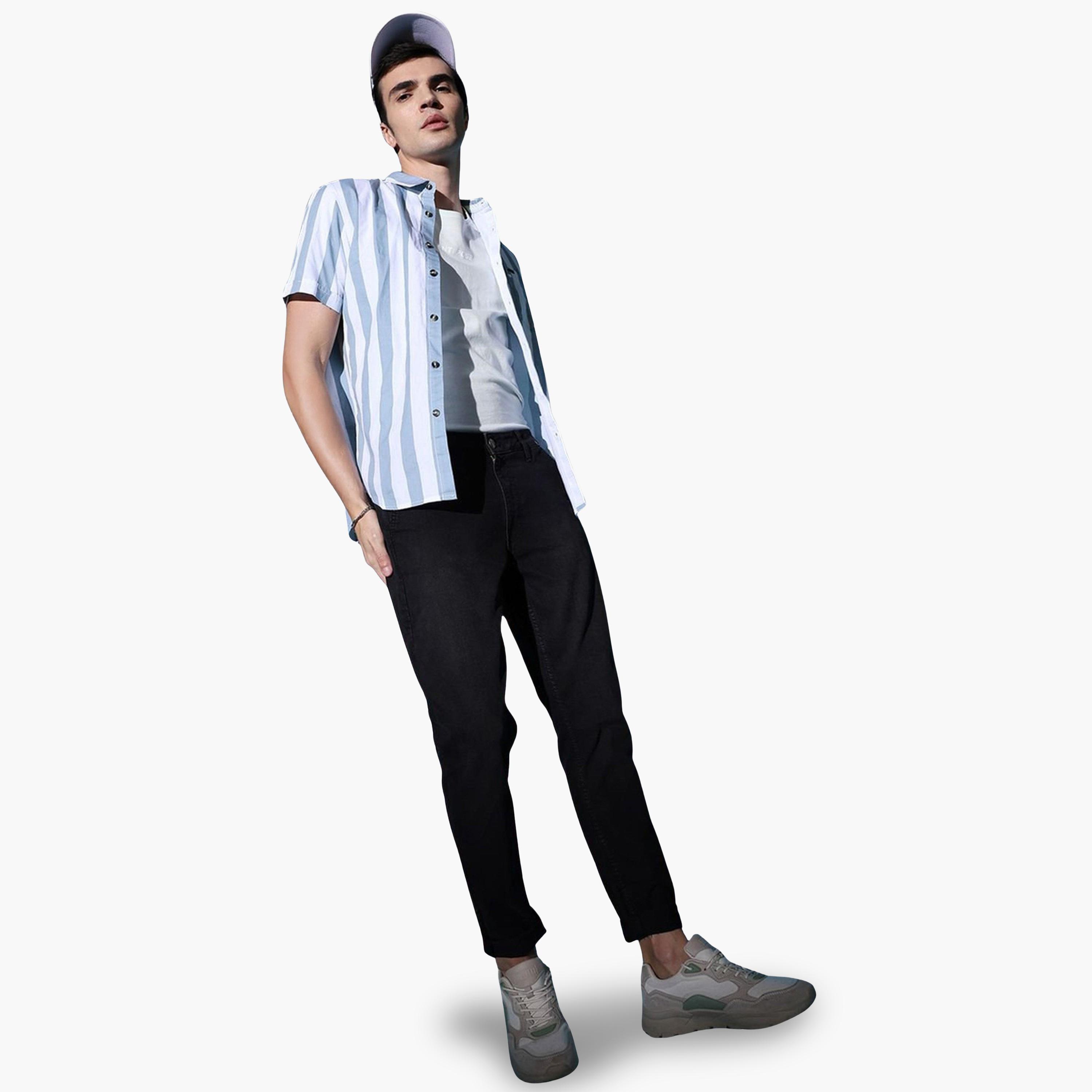 بنطال جينز بلون سادة وقصة ضيقة للرجال-men-clothing-bottoms-jeans-image-2