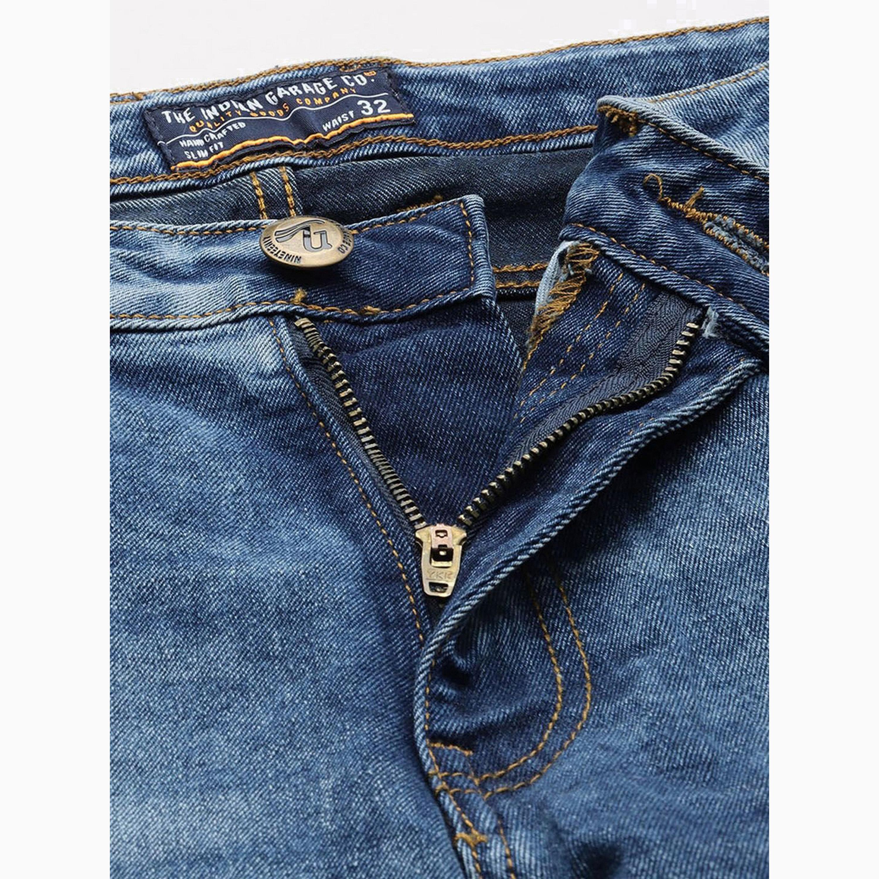 بنطال جينز بلون سادة ومظهر باهت وقصة ضيقة للرجال-men-clothing-bottoms-jeans-image-4