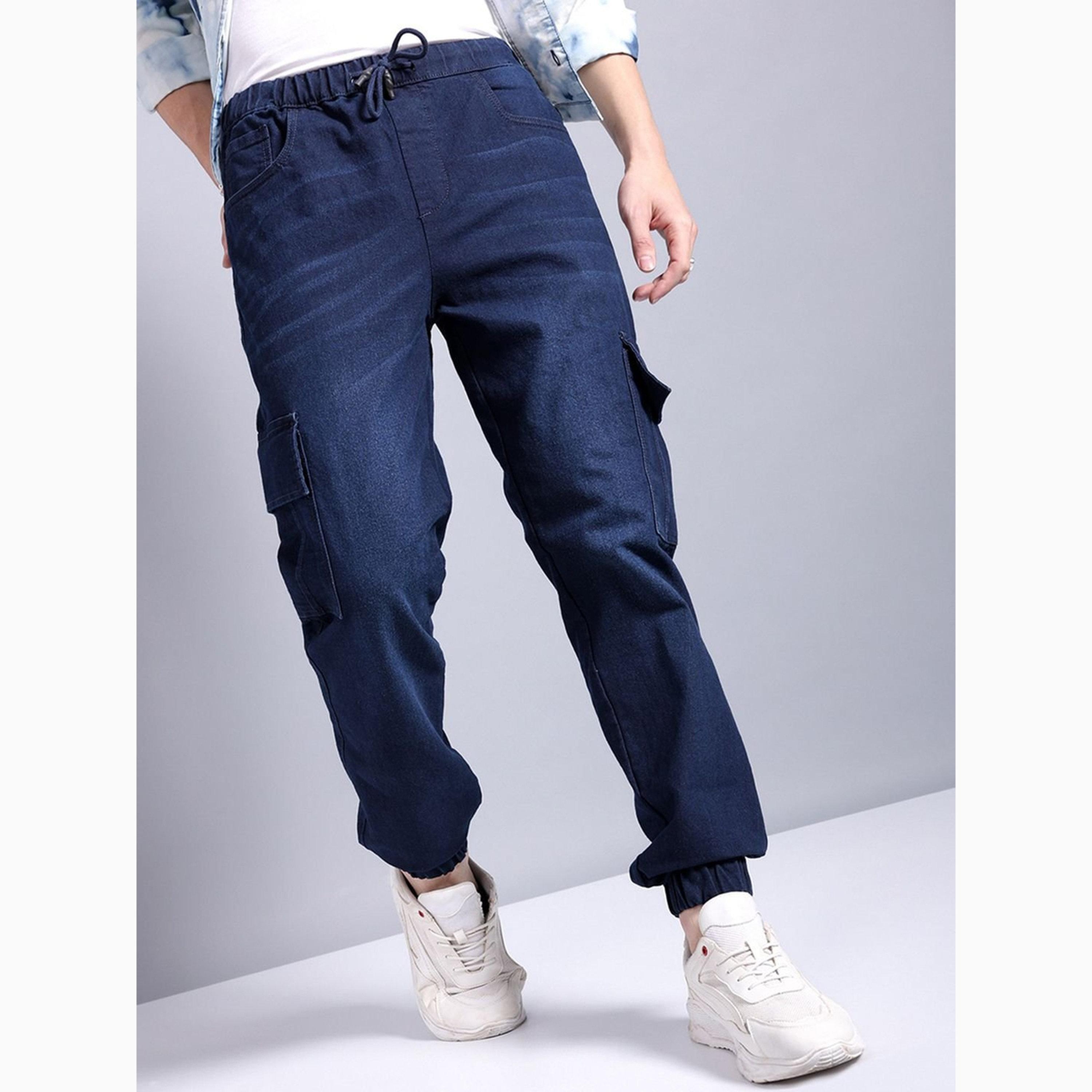 بنطال جينز كارغو بأساور وقصة فضفاضة جداً للرجال-men-clothing-bottoms-jeans-image-1
