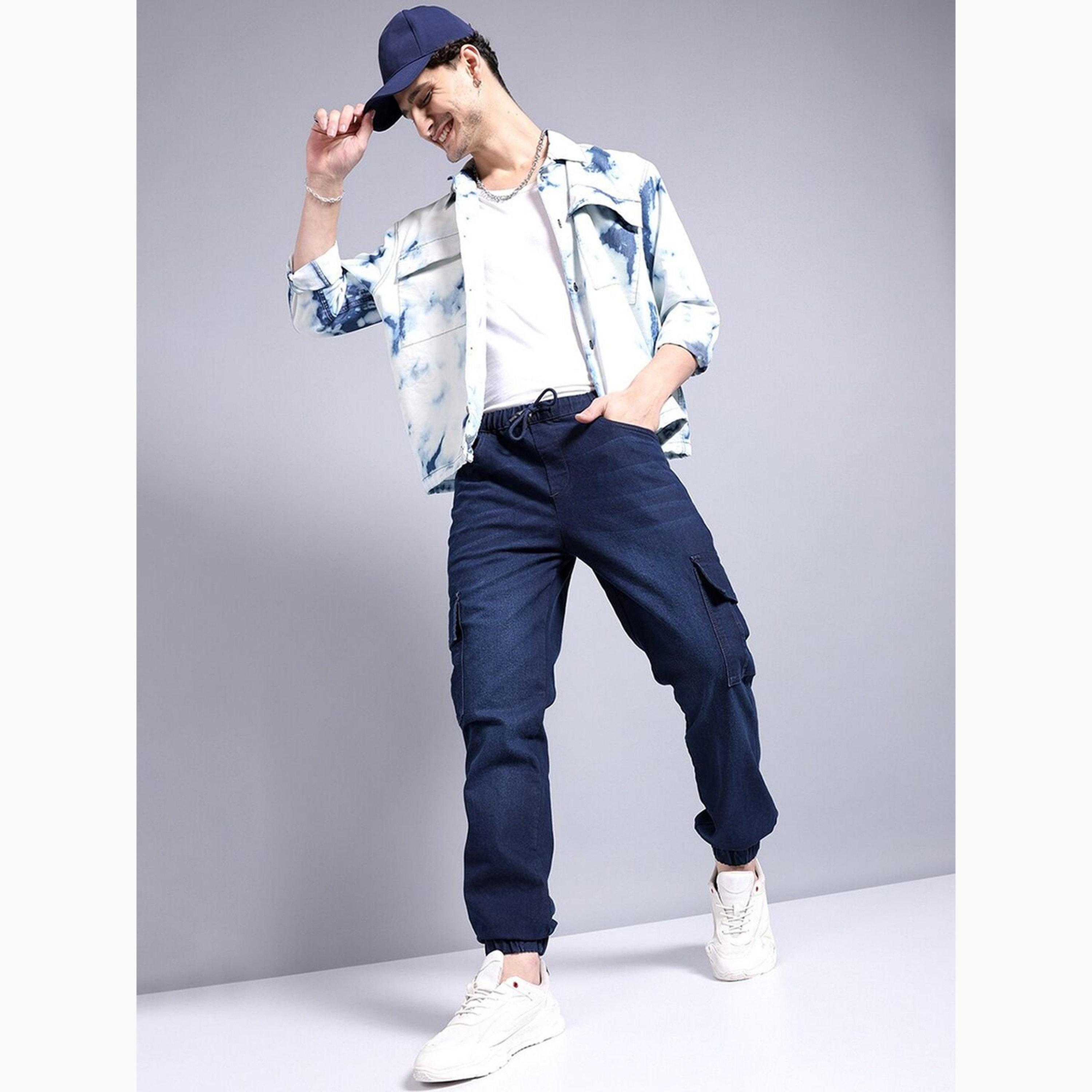 بنطال جينز كارغو بأساور وقصة فضفاضة جداً للرجال-men-clothing-bottoms-jeans-image-2