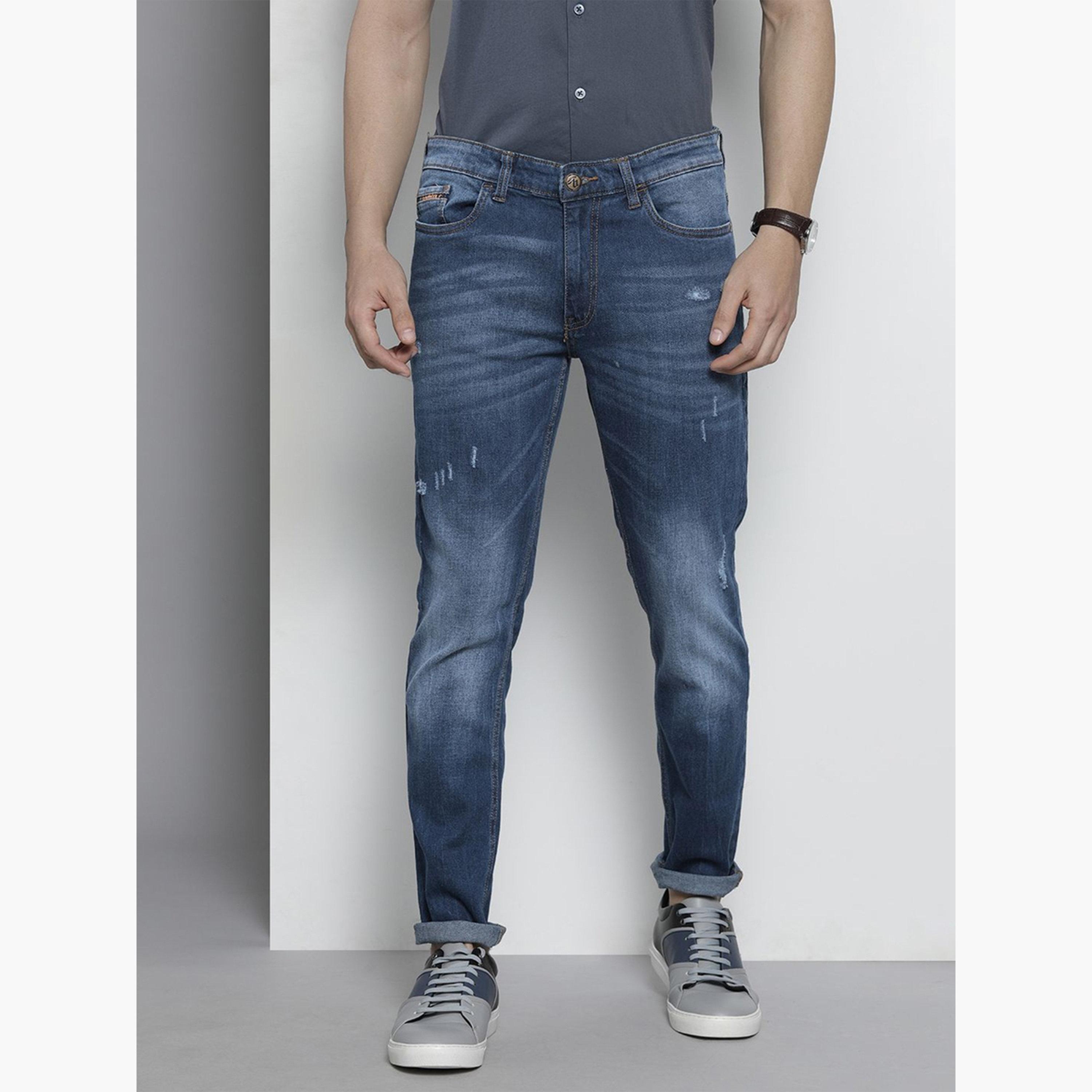 The Indian Garage Co X Styli Men Blue Mid Wash Slim Fit Jeans-men-clothing-bottoms-jeans-image-1