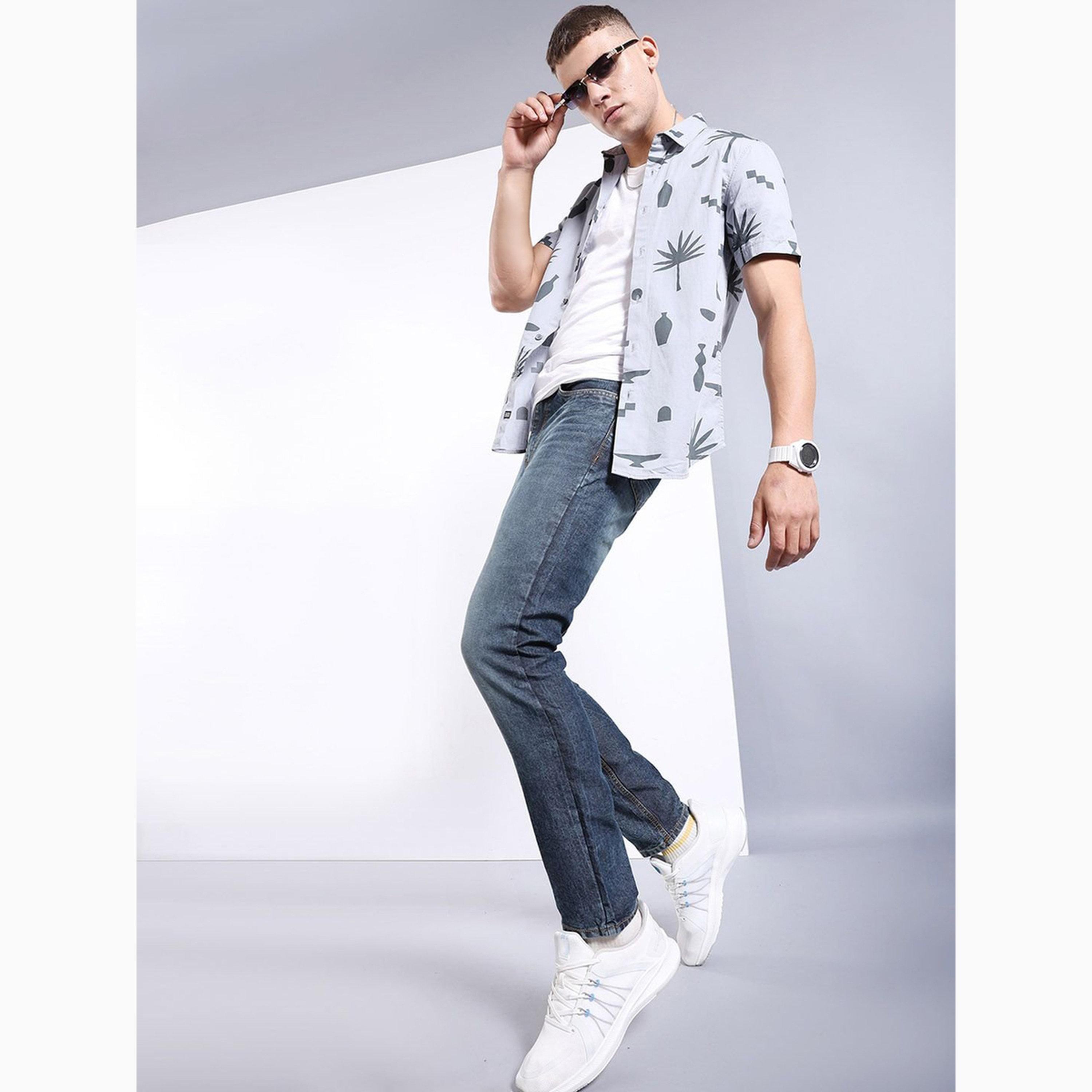 بنطال جينز بلون سادة وقصة ضيقة للرجال-men-clothing-bottoms-jeans-image-2