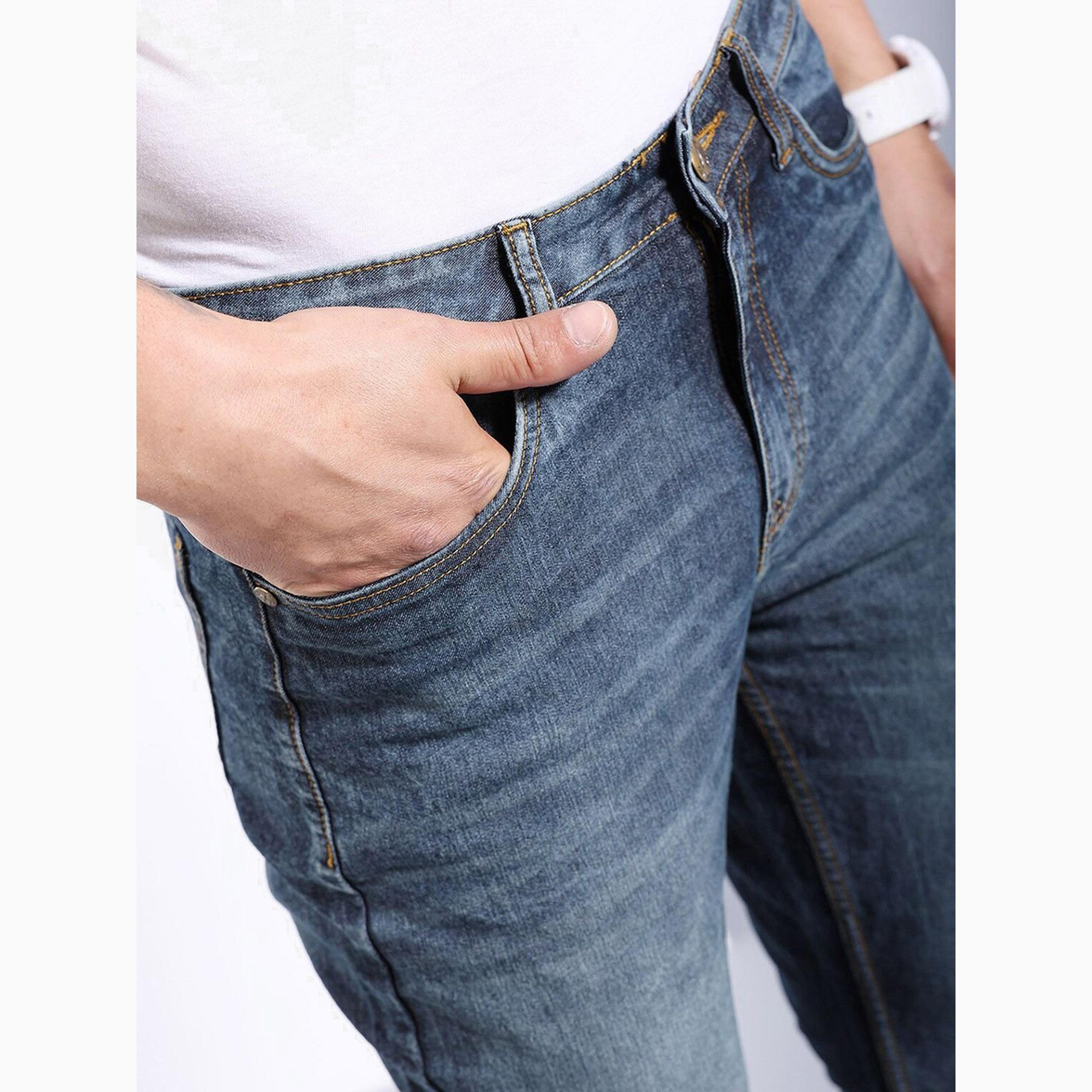 بنطال جينز بلون سادة وقصة ضيقة للرجال-men-clothing-bottoms-jeans-image-4