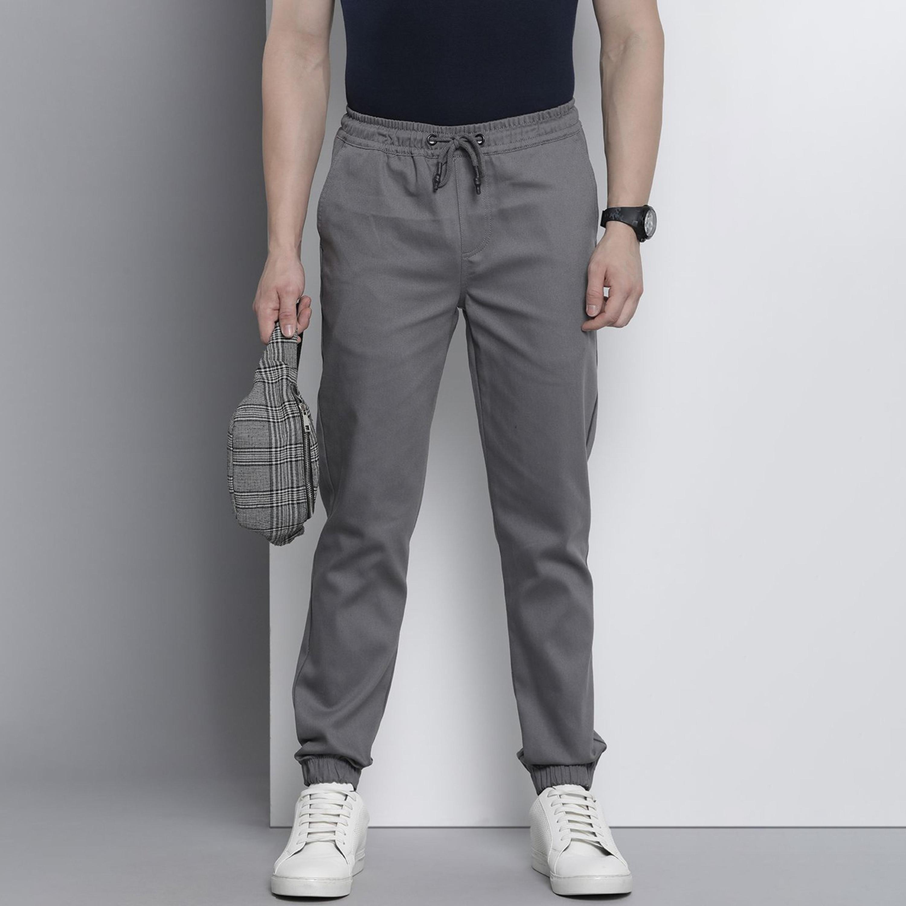 The Indian Garage Co X Styli Men Grey Slim Fit Solid Joggers-men-clothing-bottoms-joggers-image-1