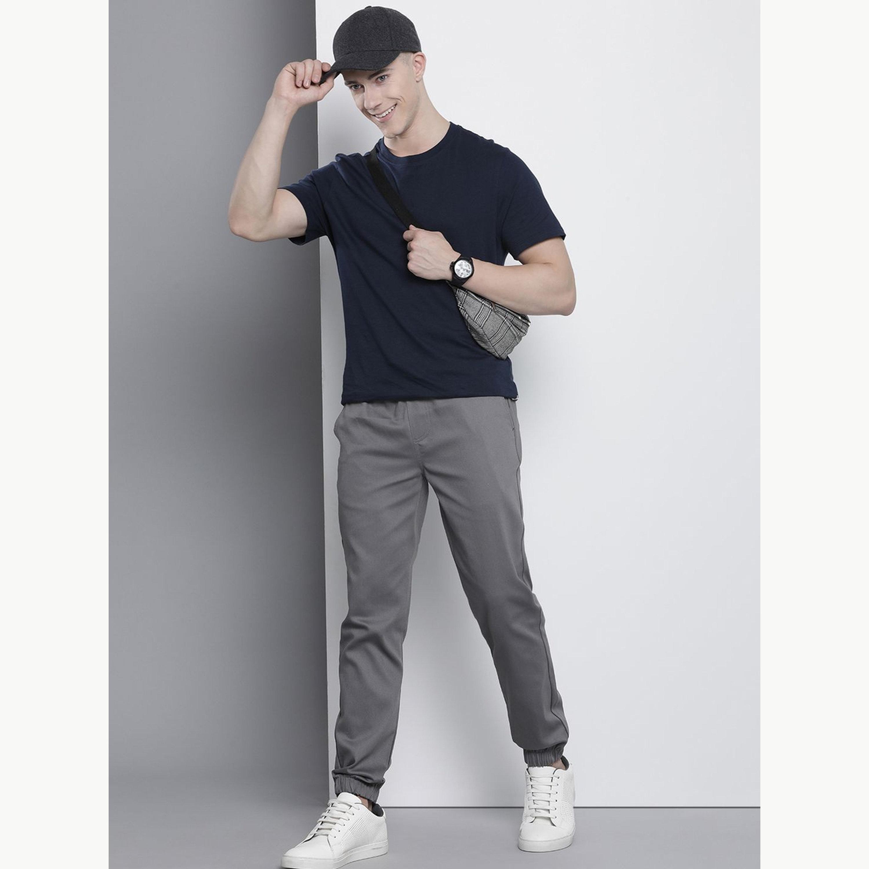 The Indian Garage Co X Styli Men Grey Slim Fit Solid Joggers-men-clothing-bottoms-joggers-image-2
