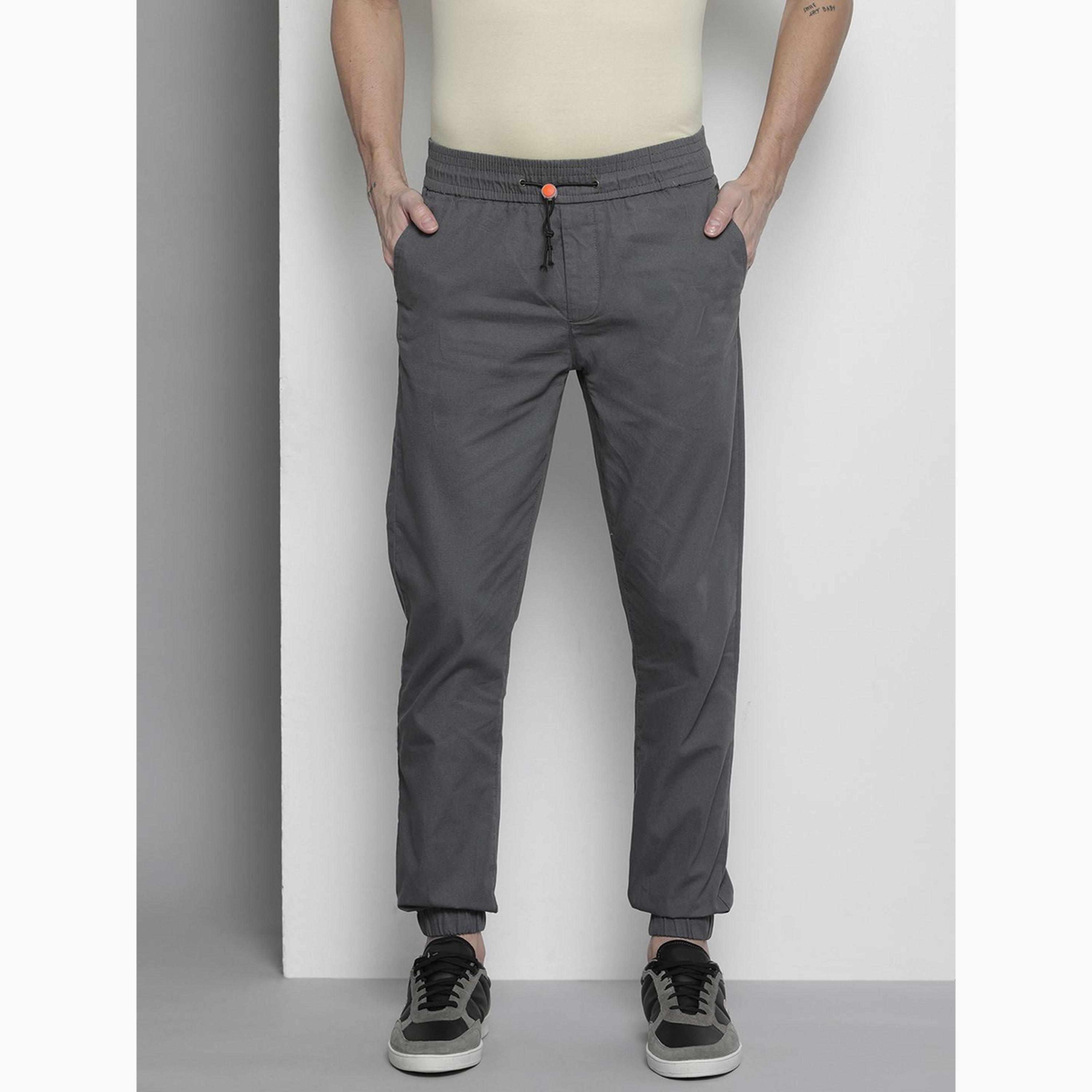The Indian Garage Co X Styli Men Grey Slim Fit Solid Joggers-men-clothing-bottoms-joggers-image-1