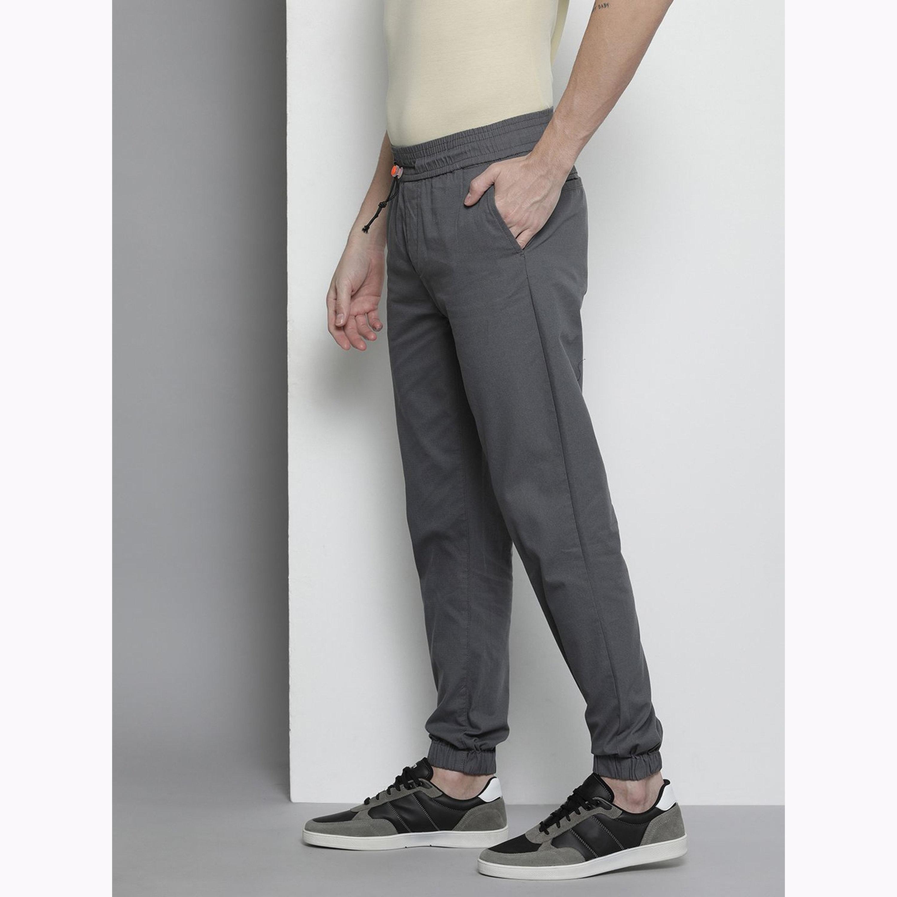 The Indian Garage Co X Styli Men Grey Slim Fit Solid Joggers-men-clothing-bottoms-joggers-image-5