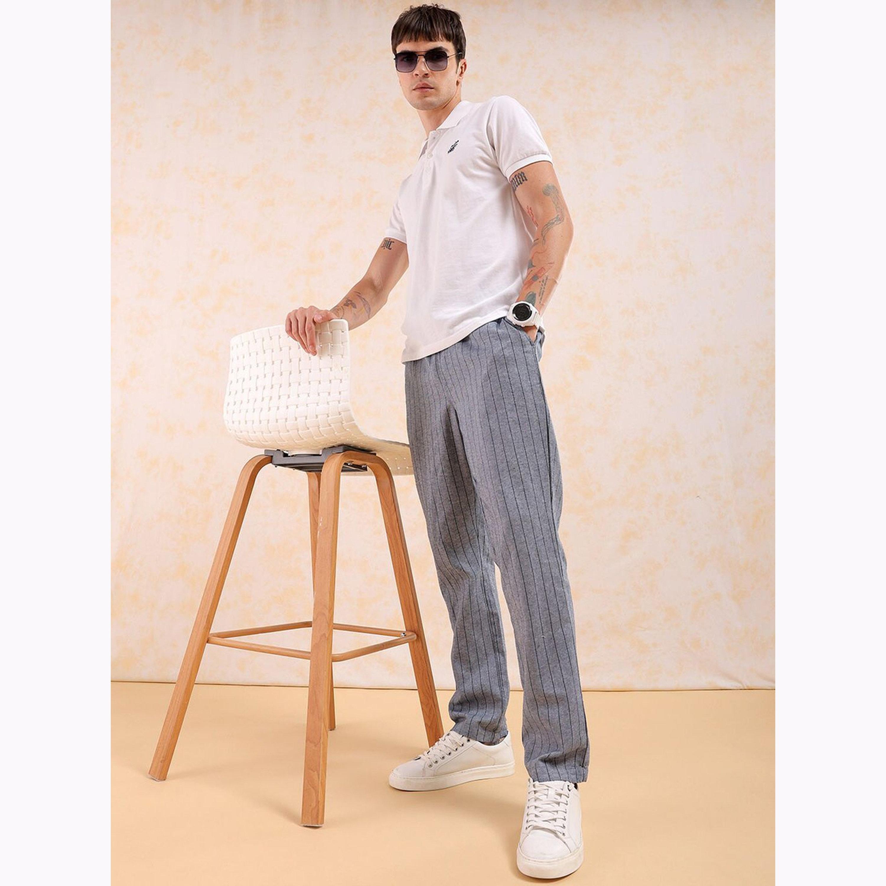 The Indian Garage Co X Styli Men Grey Striped Regular Fit Trousers-men-clothing-bottoms-joggers-image-2