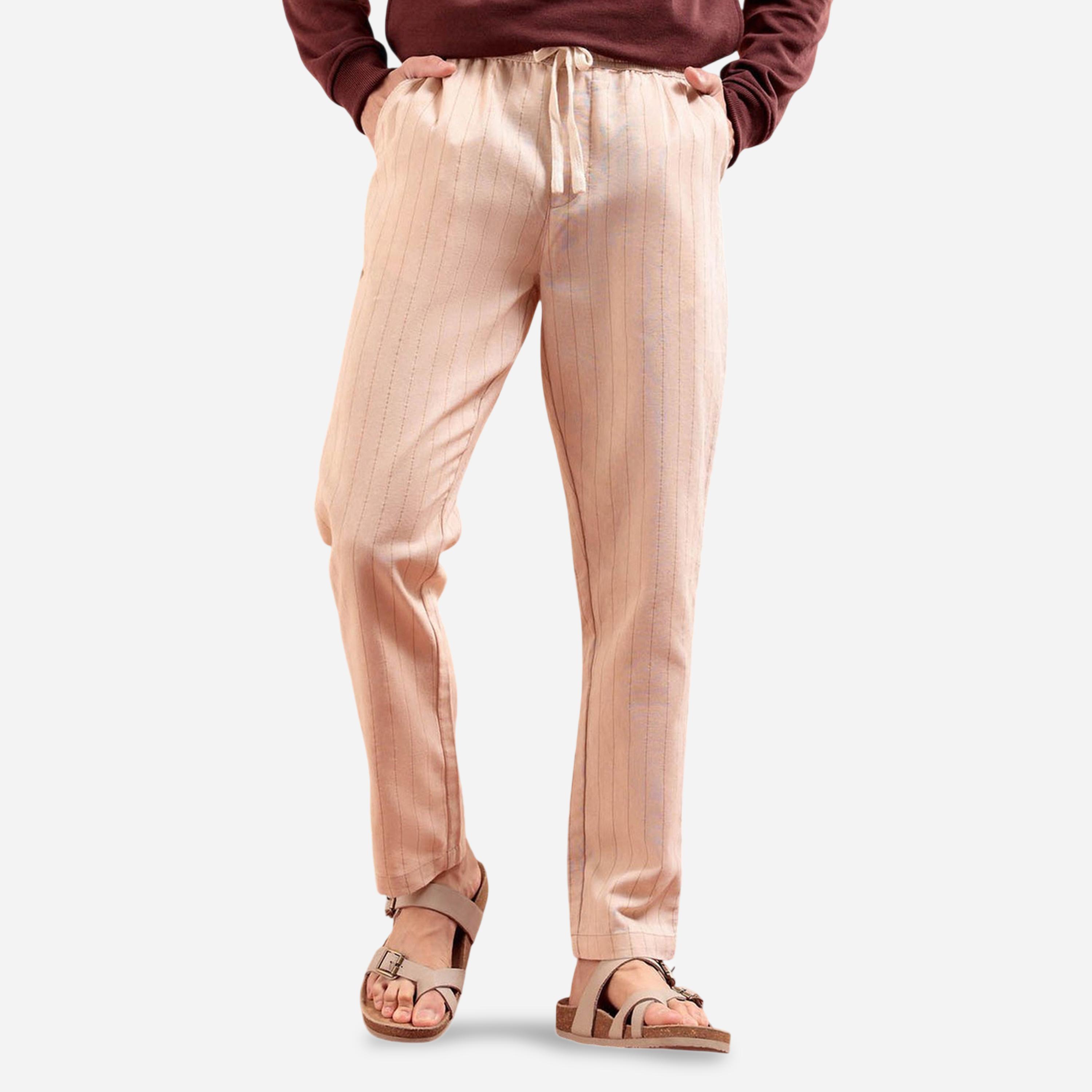 The Indian Garage Co X Styli Men Beige Regular Fit Stripes Trousers-men-clothing-bottoms-joggers-image-1