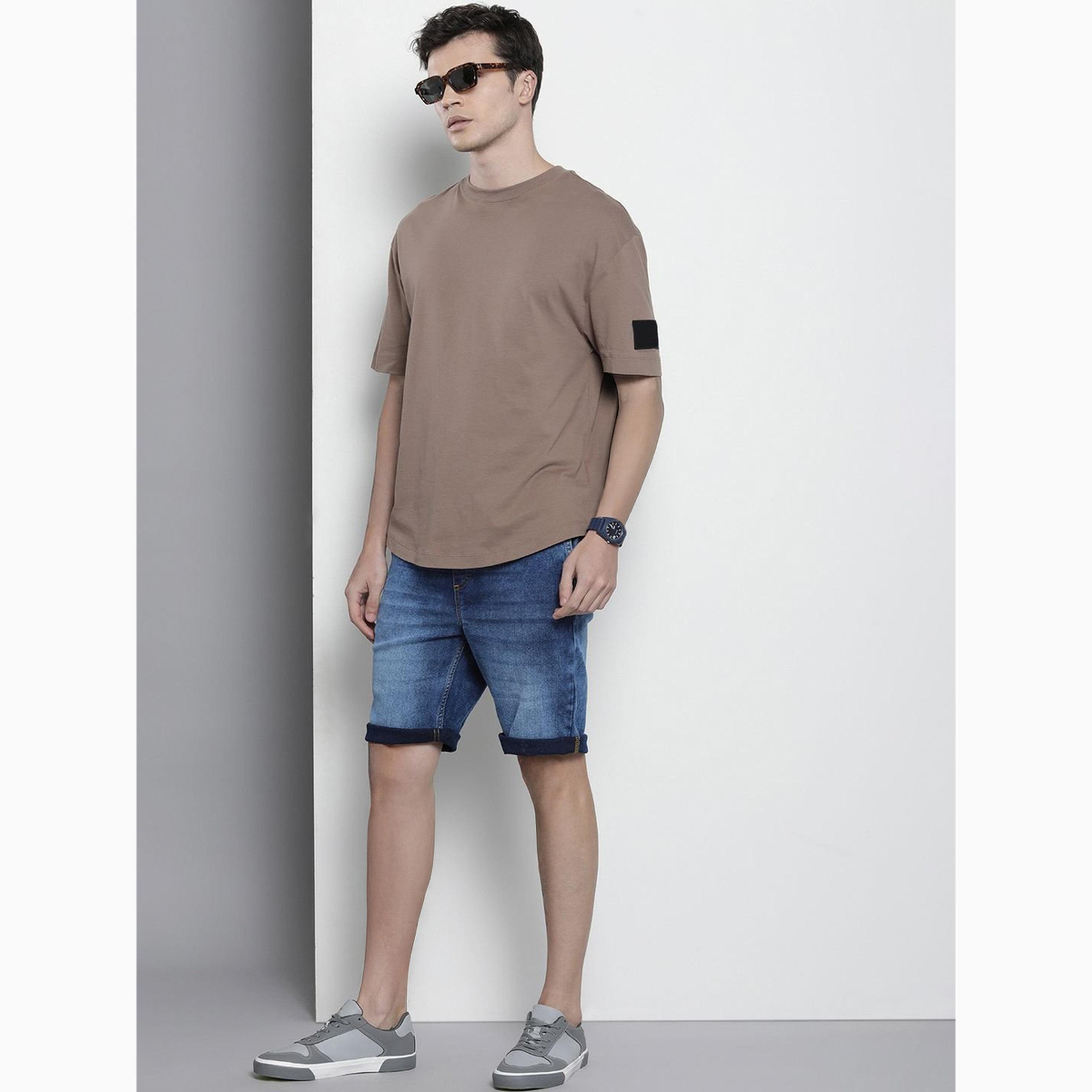 شورت دنيم بلون سادة وقصة عادية للرجال-men-clothing-bottoms-shorts-image-2