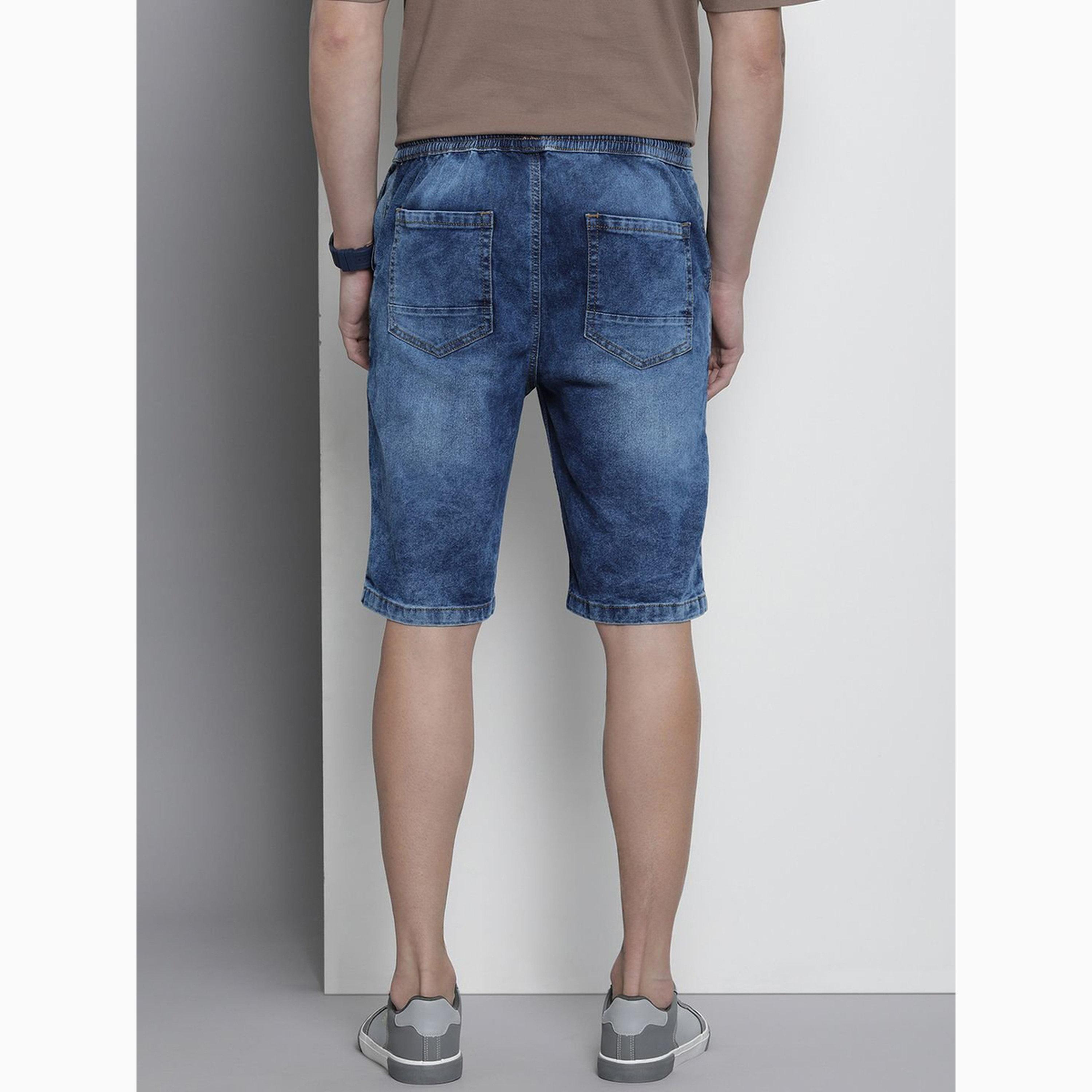 شورت دنيم بلون سادة وقصة عادية للرجال-men-clothing-bottoms-shorts-image-3