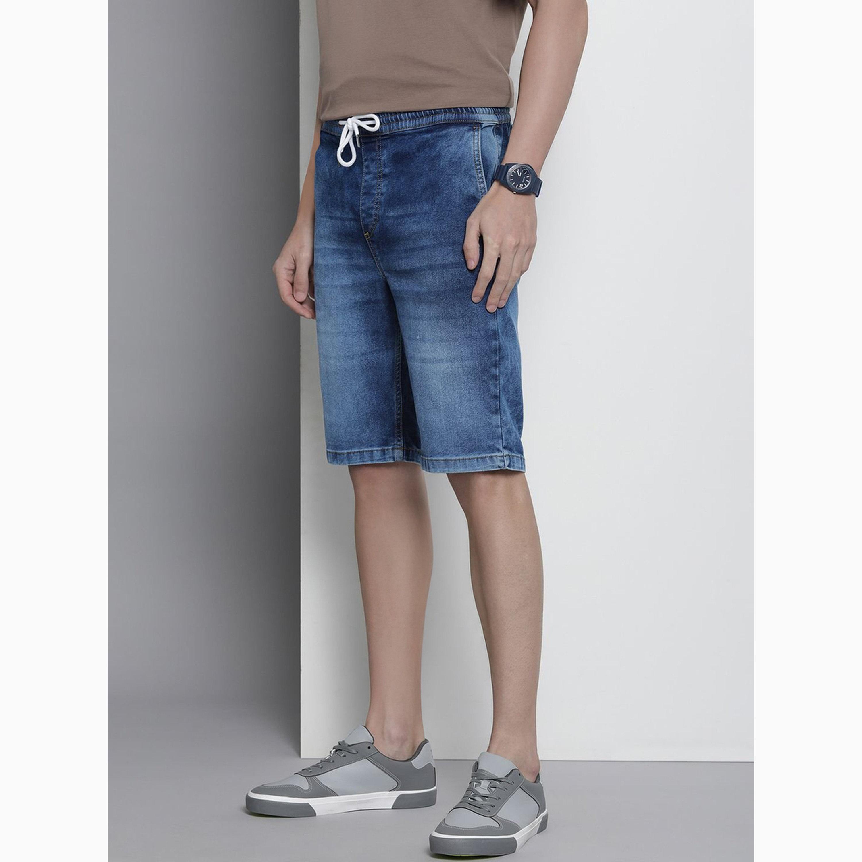 شورت دنيم بلون سادة وقصة عادية للرجال-men-clothing-bottoms-shorts-image-5