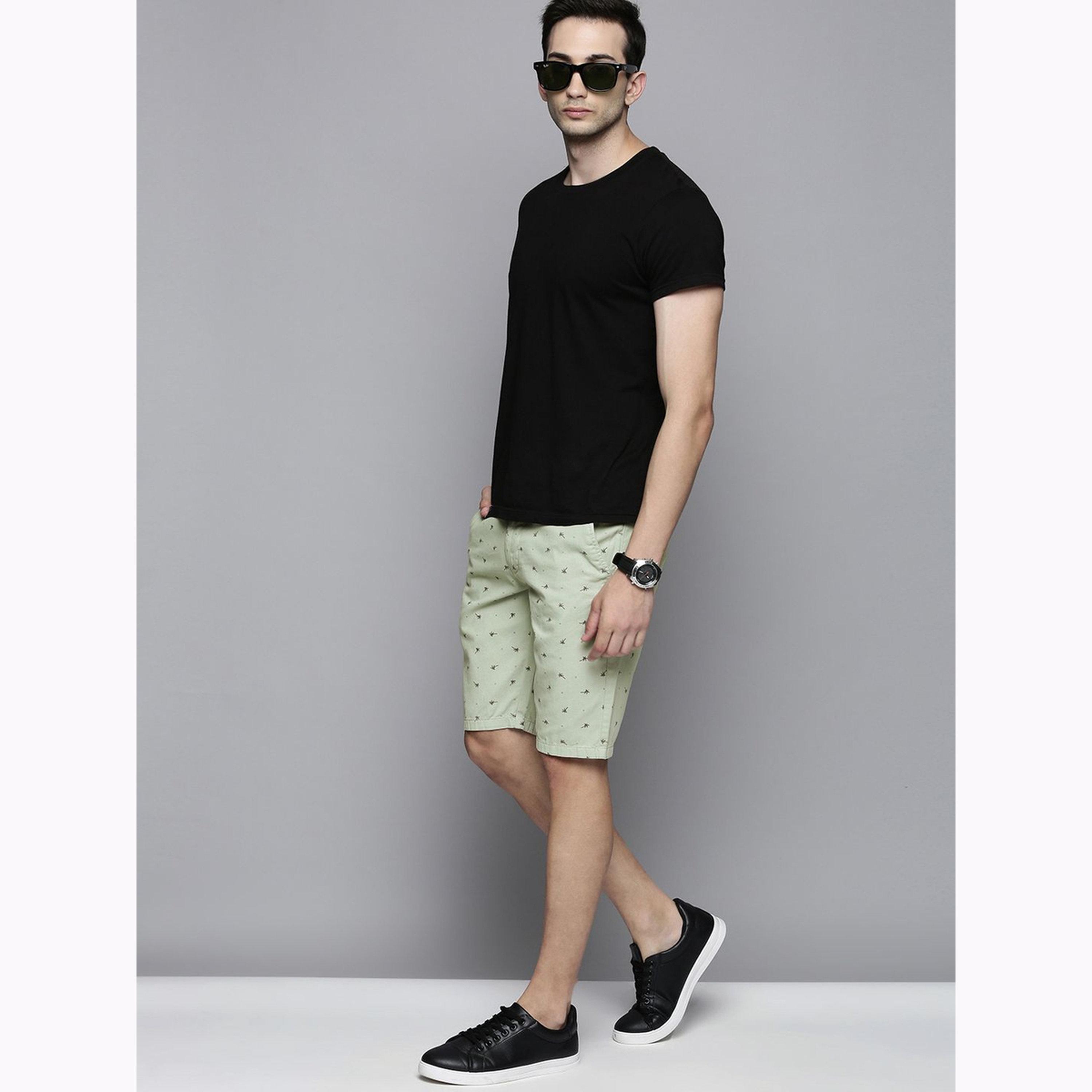 The Indian Garage Co X Styli Men Green Slim Fit Solid Shorts-men-clothing-bottoms-shorts-image-2