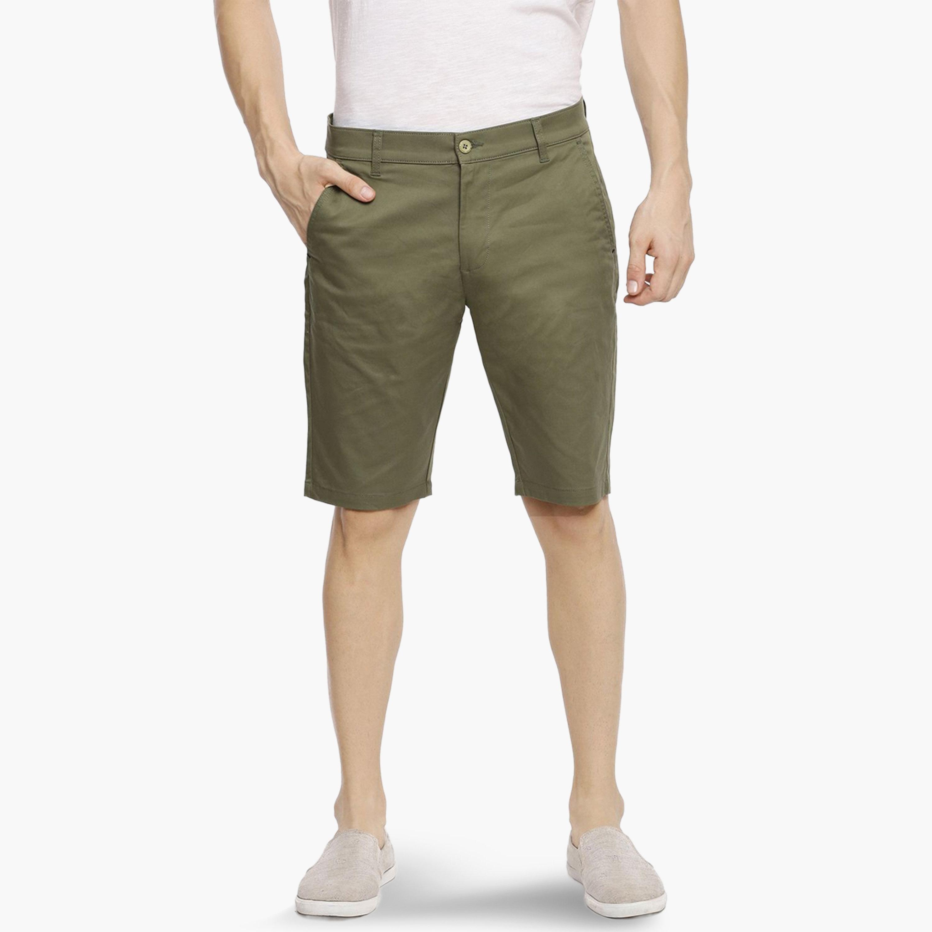 The Indian Garage Co X Styli Men Green Slim Fit Solid Shorts-men-clothing-bottoms-shorts-image-1