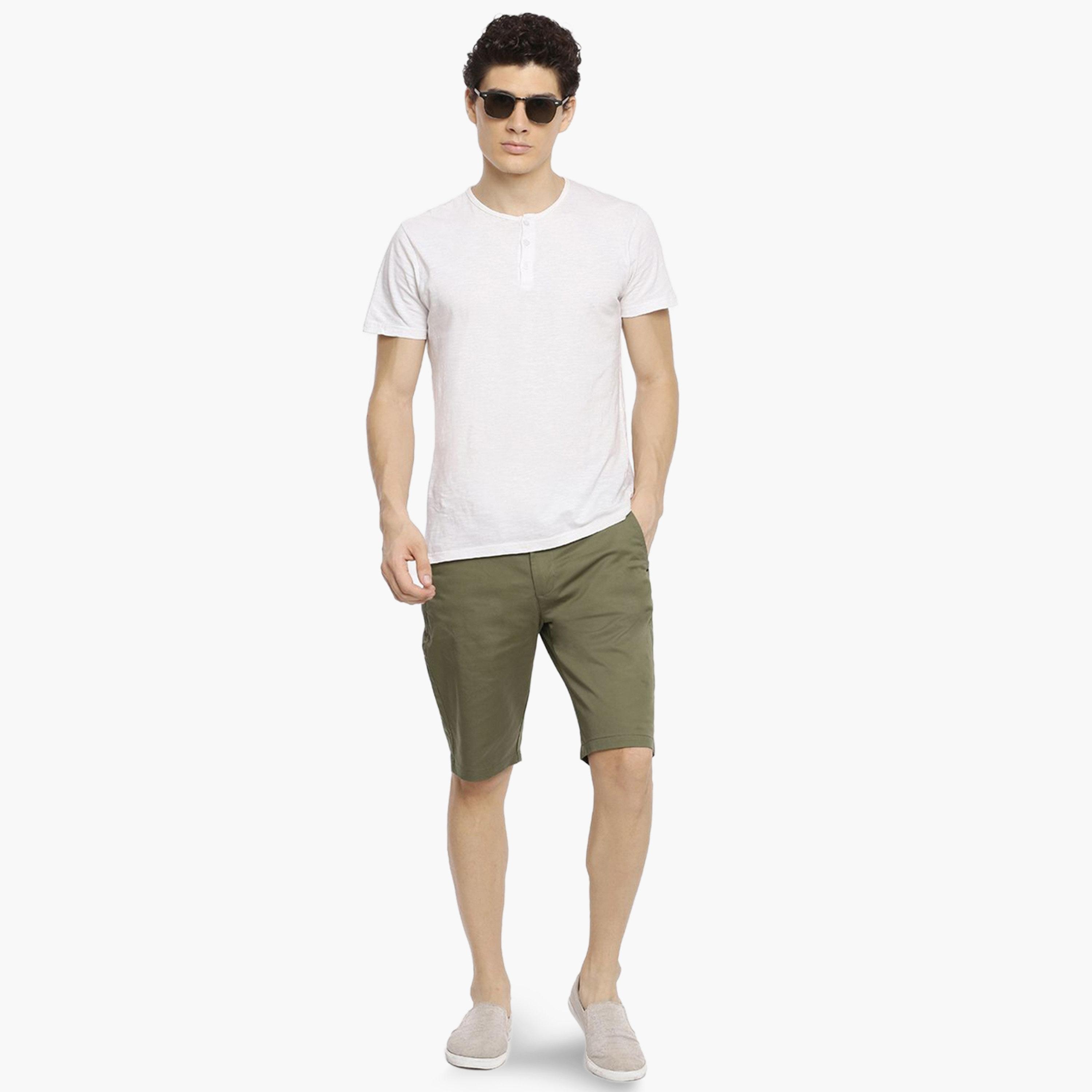 The Indian Garage Co X Styli Men Green Slim Fit Solid Shorts-men-clothing-bottoms-shorts-image-2