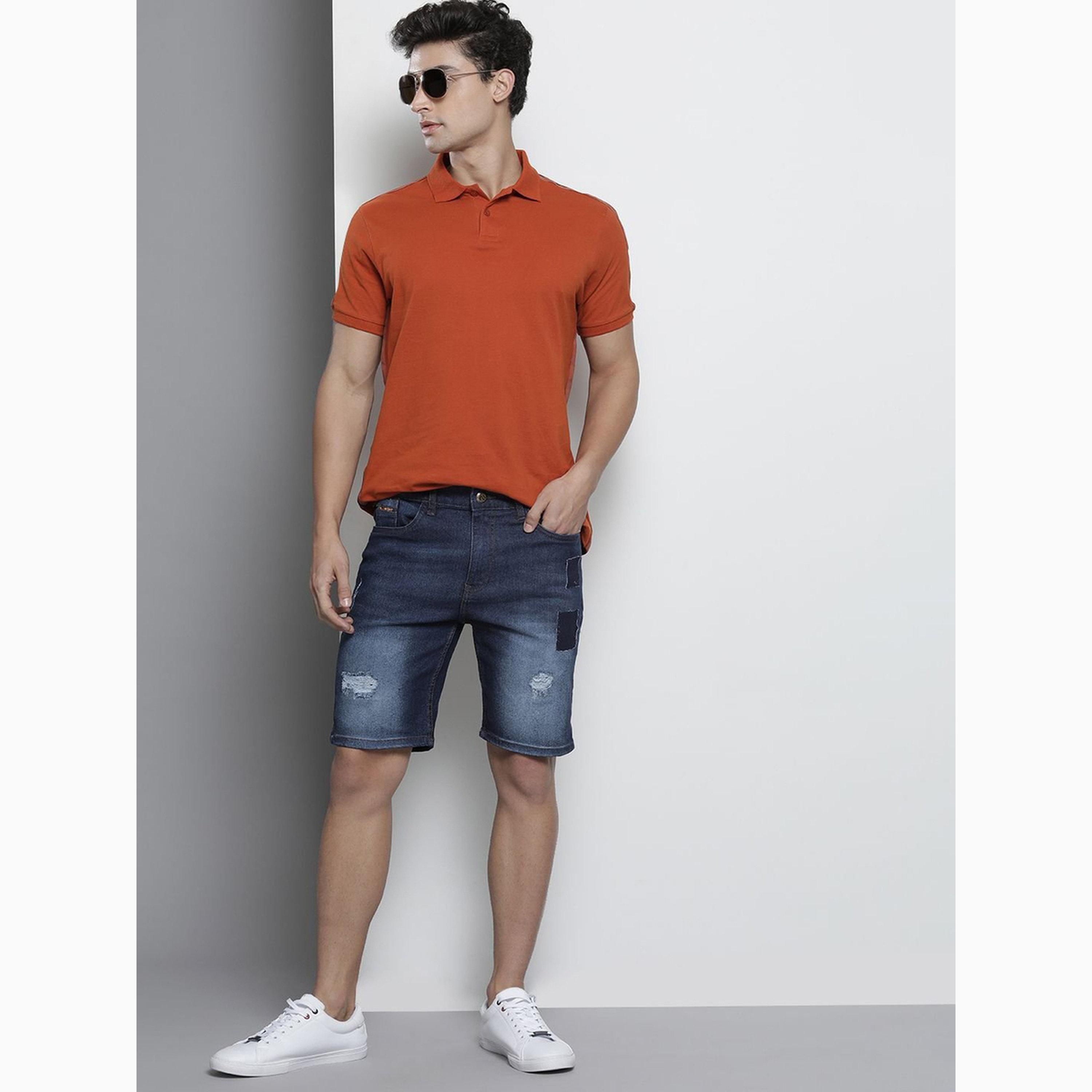 The Indian Garage Co X Styli Men Slim Fit Solid Denim Shorts-men-clothing-bottoms-shorts-image-2