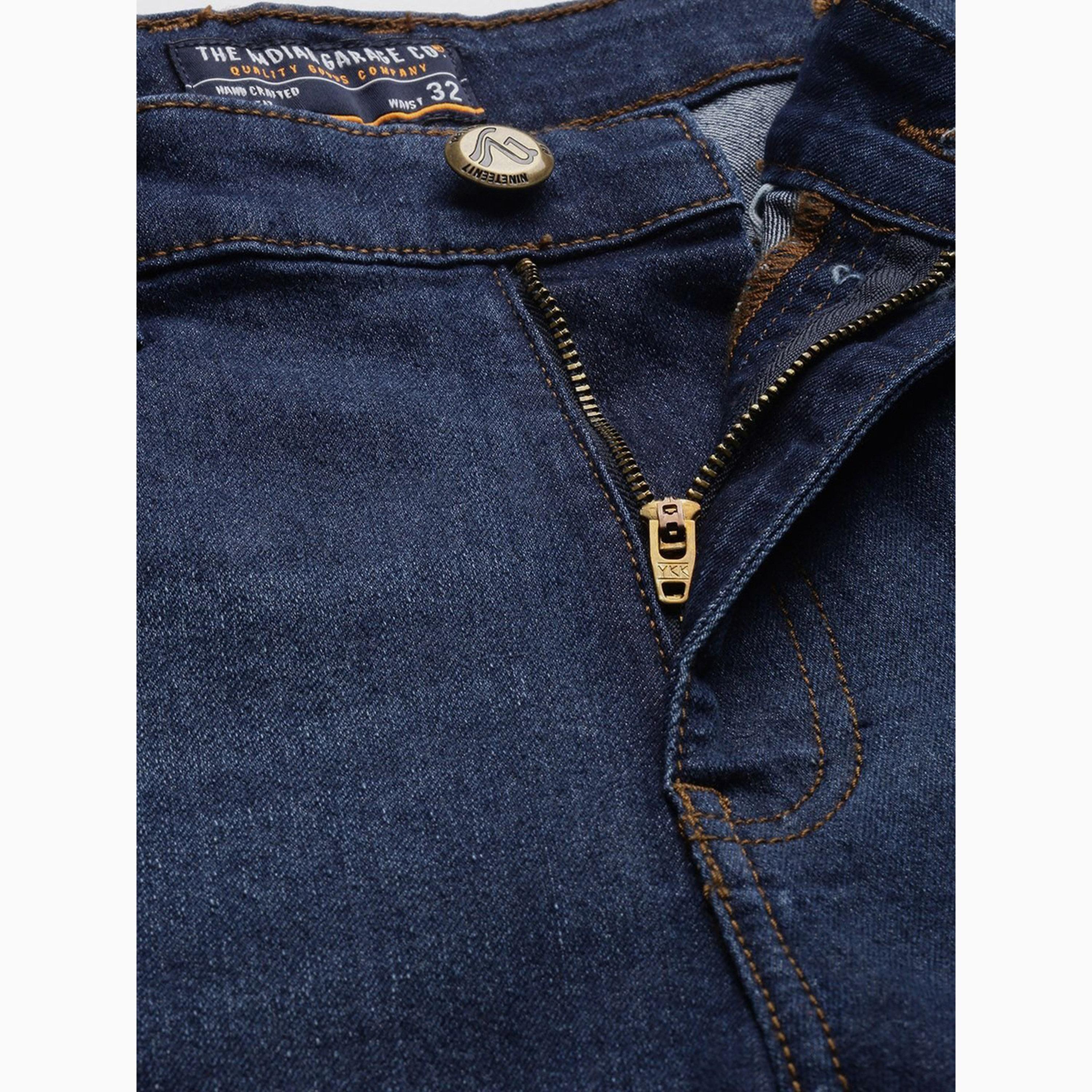 شورت دنيم بلون سادة وقصة ضيقة للرجال-men-clothing-bottoms-shorts-image-4