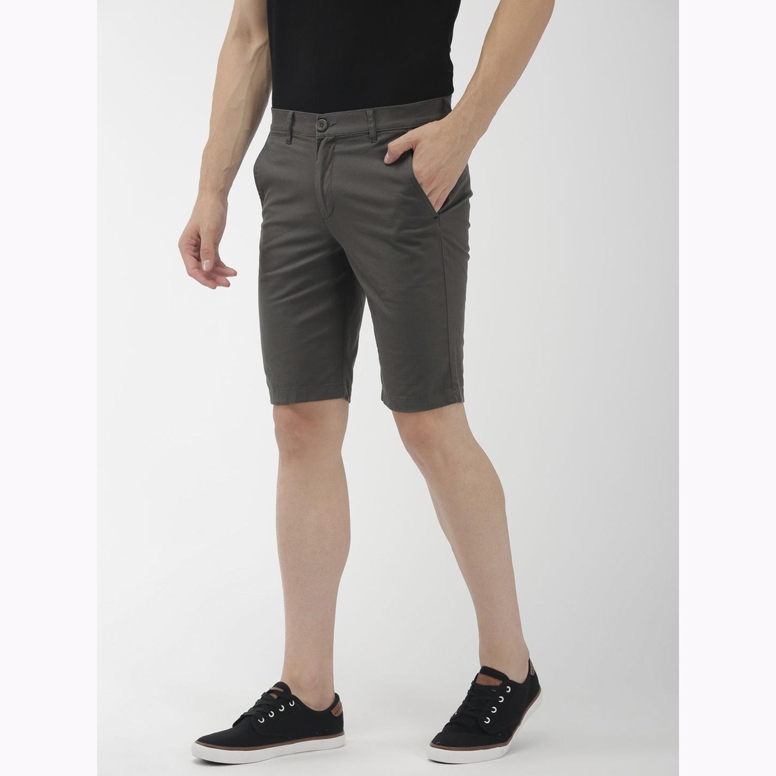 The Indian Garage Co X Styli Men Grey Slim Fit Solid Shorts-men-clothing-bottoms-shorts-image-5