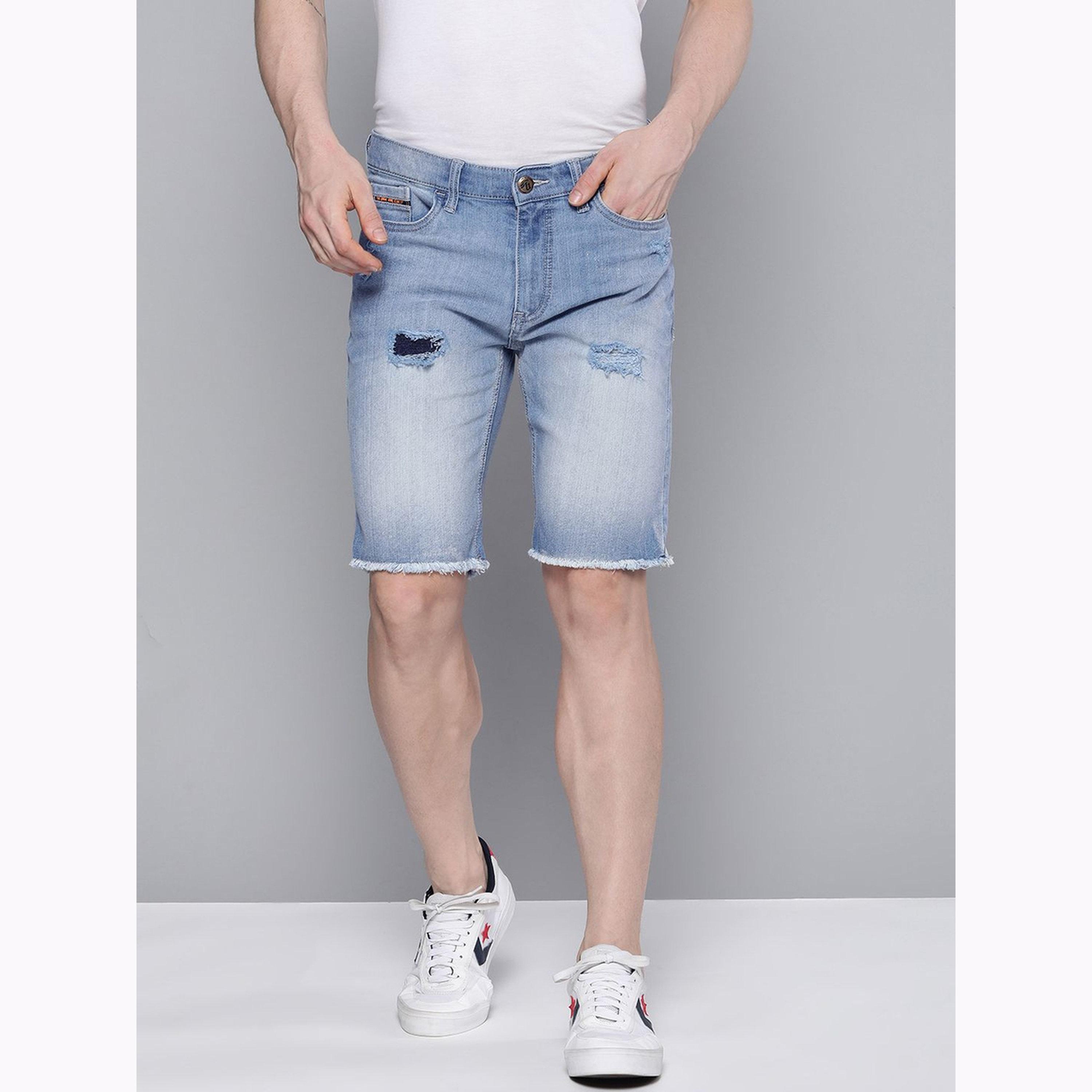 The Indian Garage Co X Styli Men Blue Slim Fit Solid Denim Shorts-men-clothing-bottoms-shorts-image-1
