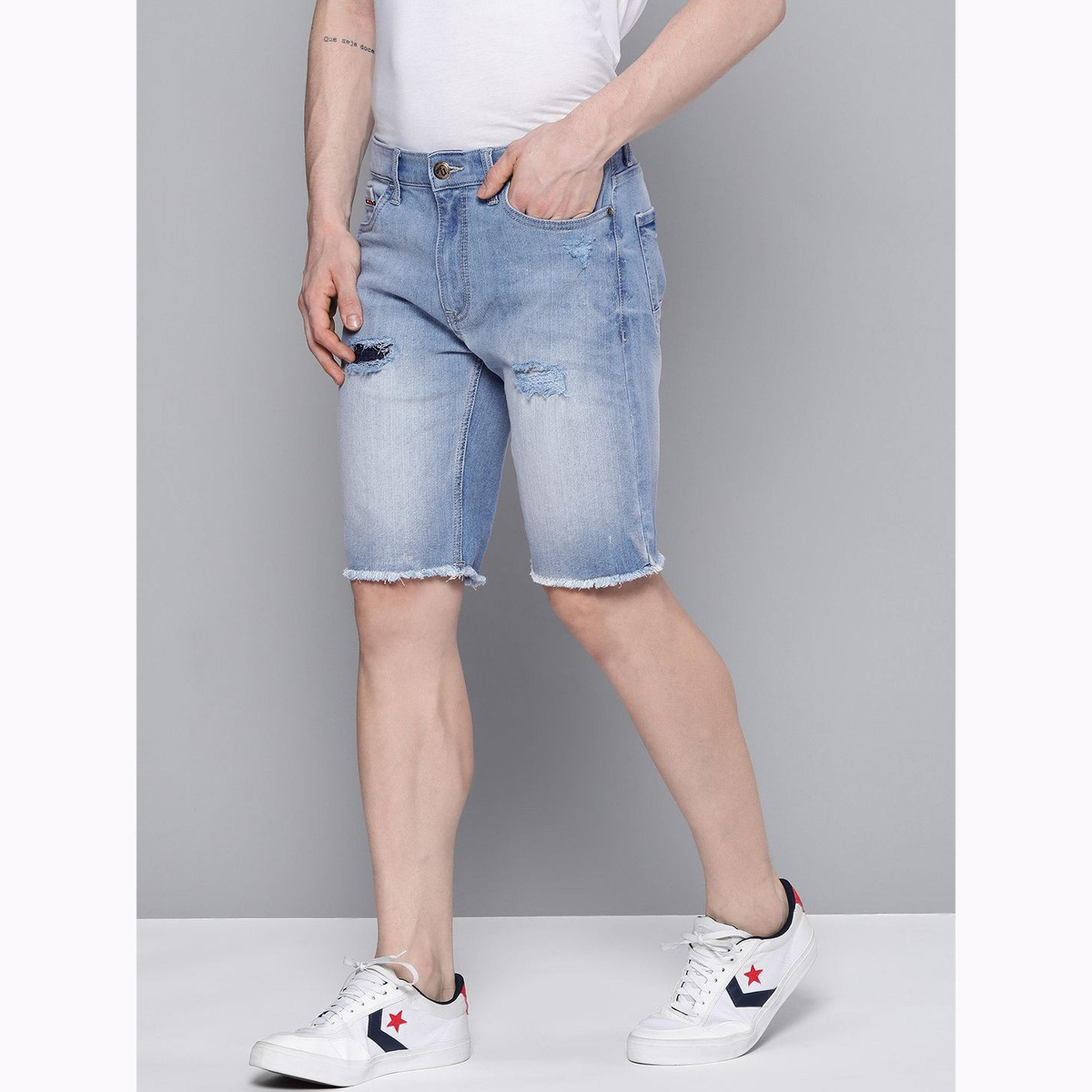 The Indian Garage Co X Styli Men Blue Slim Fit Solid Denim Shorts-men-clothing-bottoms-shorts-image-5